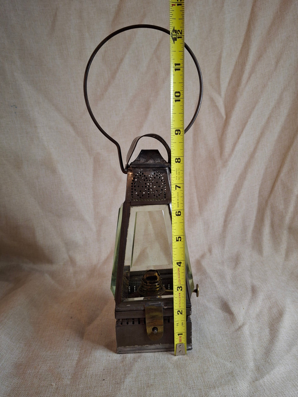 Antique Holmes Booth & Haydens Bevelled Glass Skater Lantern Triangular Kerosene 1870s