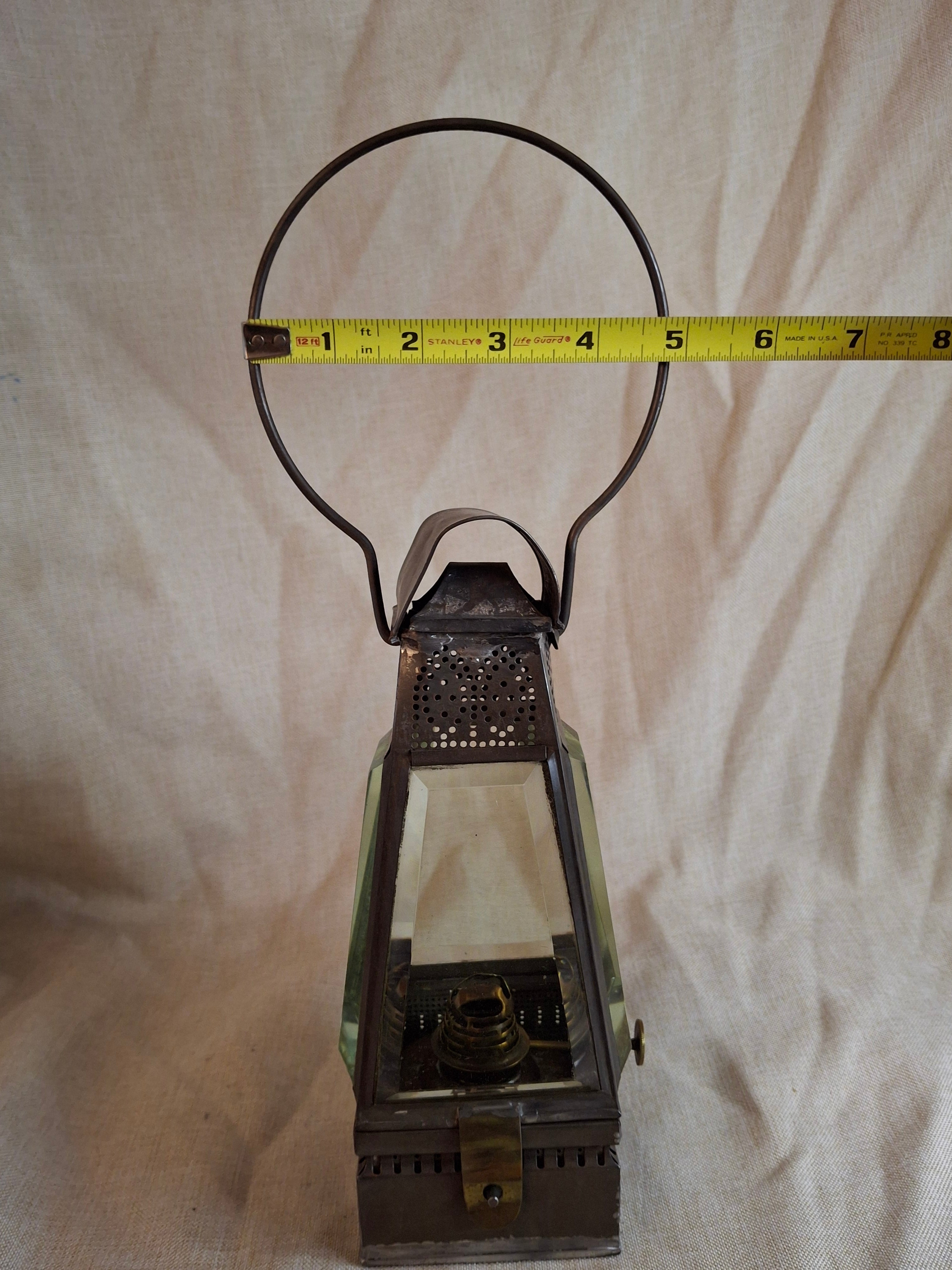 Antique Holmes Booth & Haydens Bevelled Glass Skater Lantern Triangular Kerosene 1870s