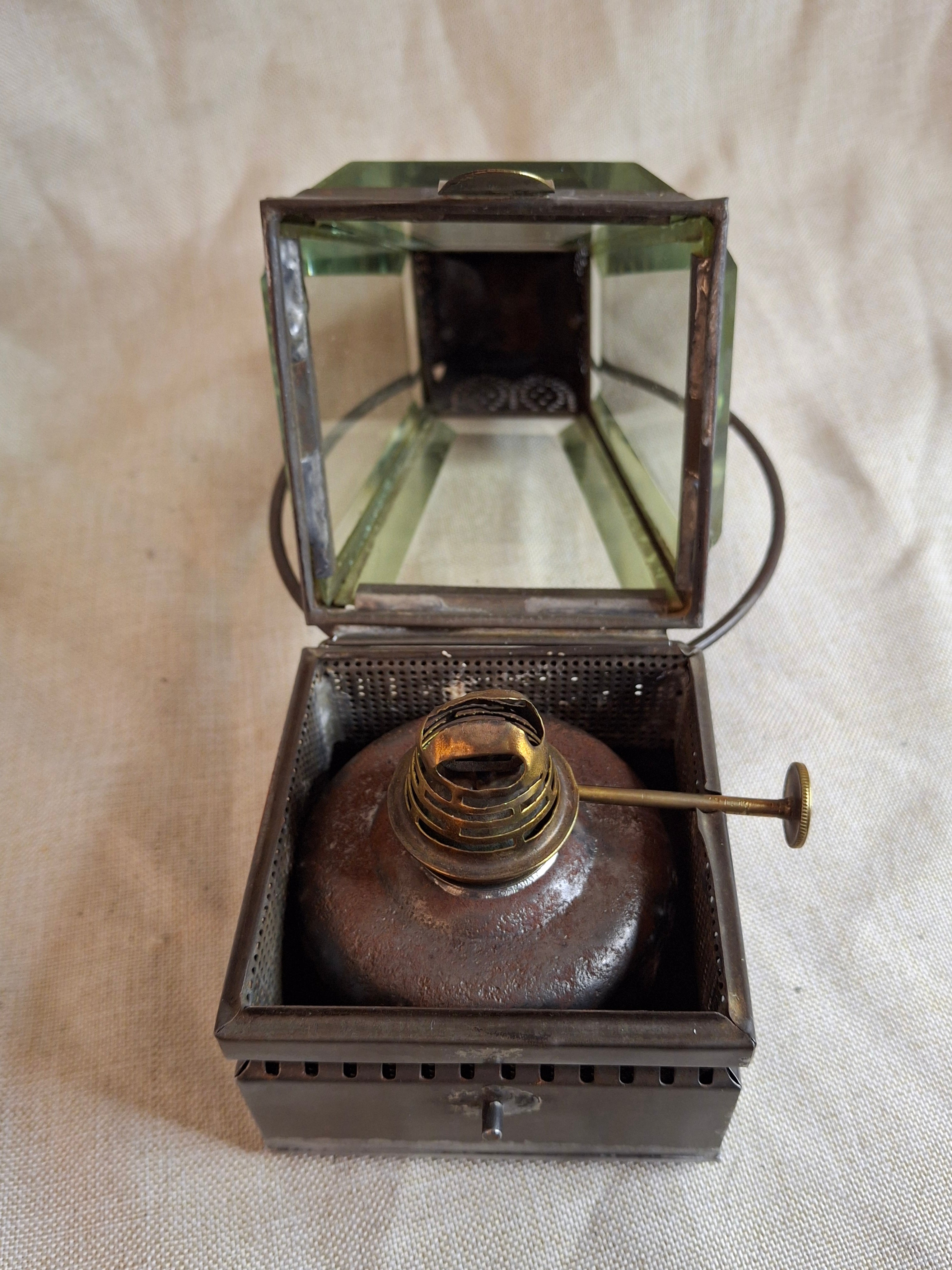 Antique Holmes Booth & Haydens Bevelled Glass Skater Lantern Triangular Kerosene 1870s