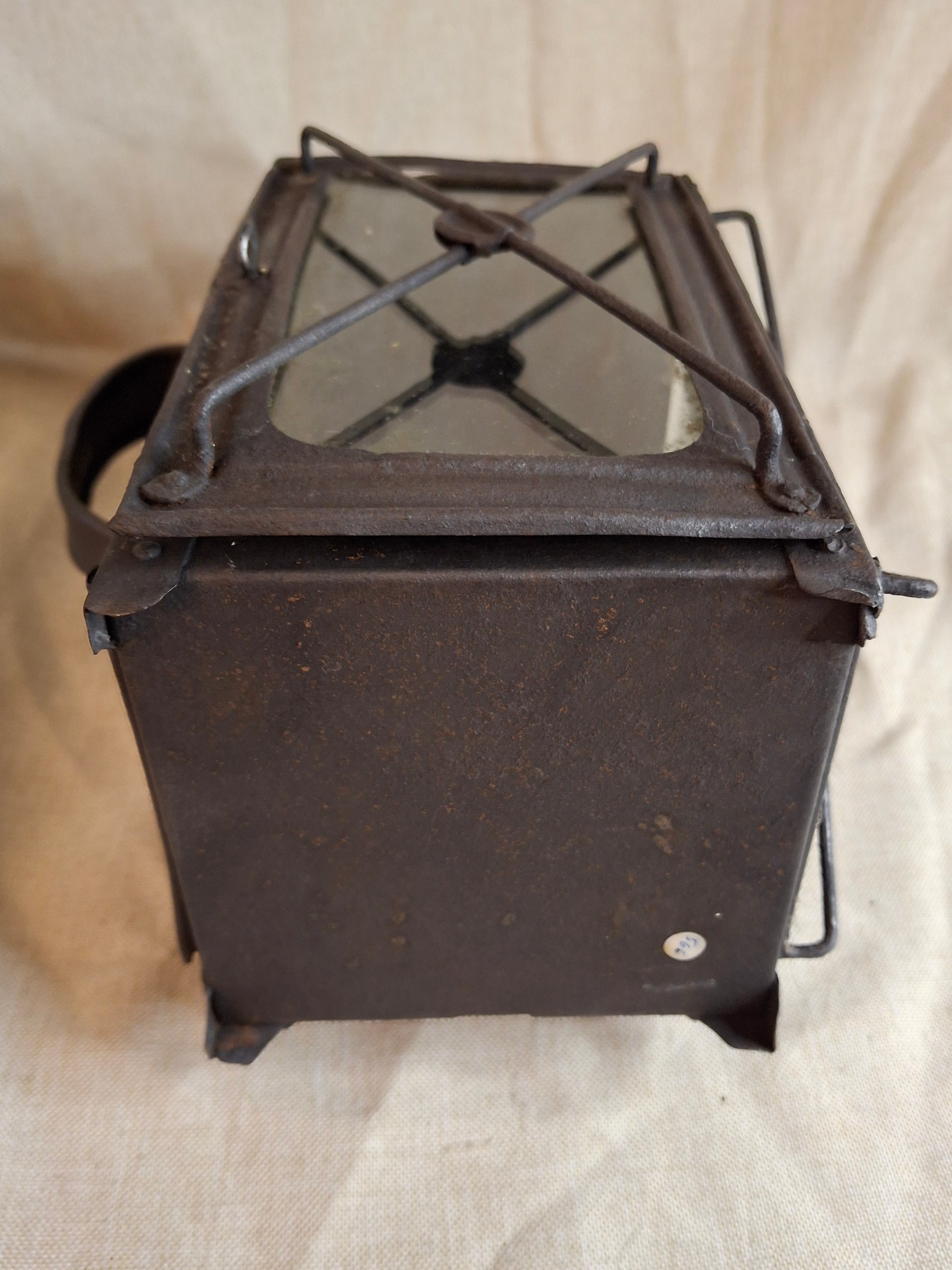 RARE 19thC Embossed Tower Candle Lantern - INTACT Two-Tab Locking Tray - X-Brace