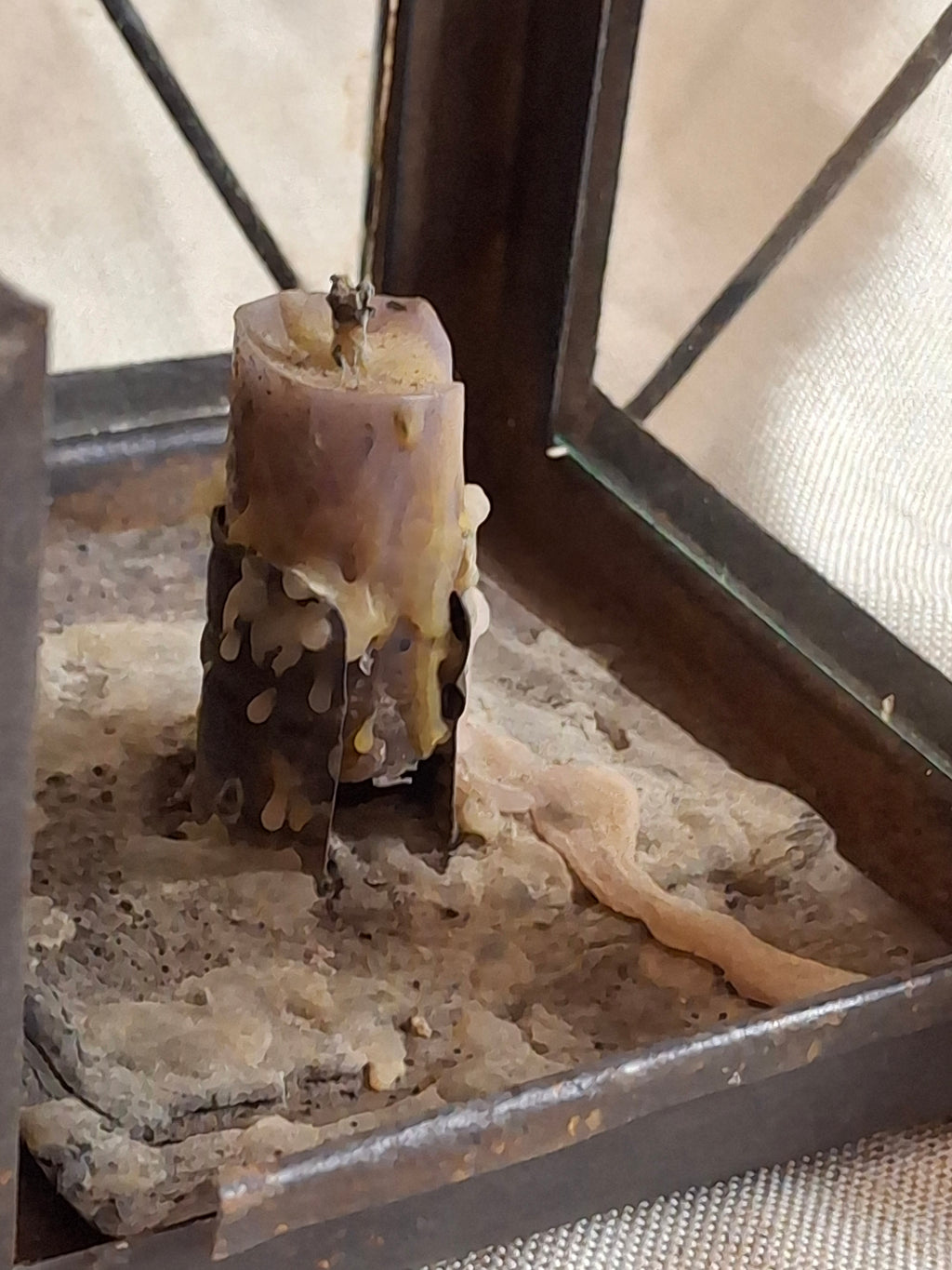 RARE 19thC Embossed Tower Candle Lantern - INTACT Two-Tab Locking Tray - X-Brace