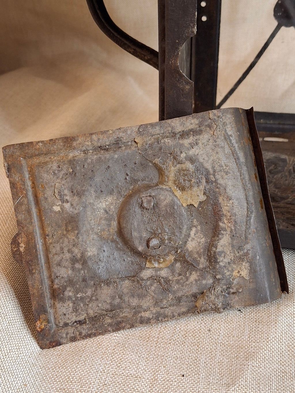 RARE 19thC Embossed Tower Candle Lantern - INTACT Two-Tab Locking Tray - X-Brace