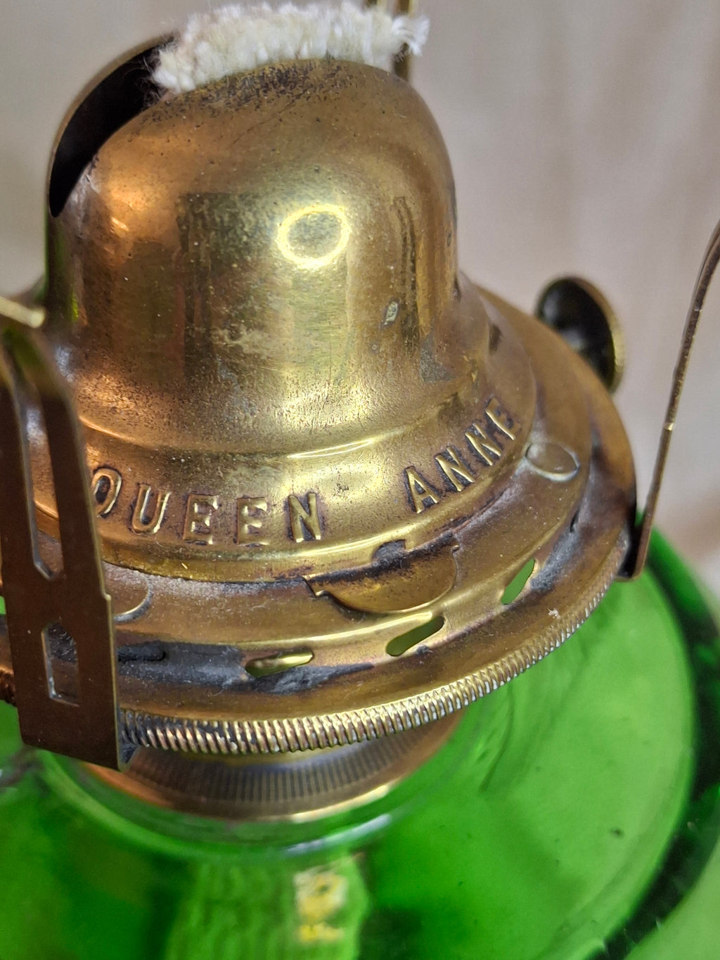 Pair Antique Emerald Green Kerosene Lamps Thousand Eye Base Rope Font EAPG 1880s
