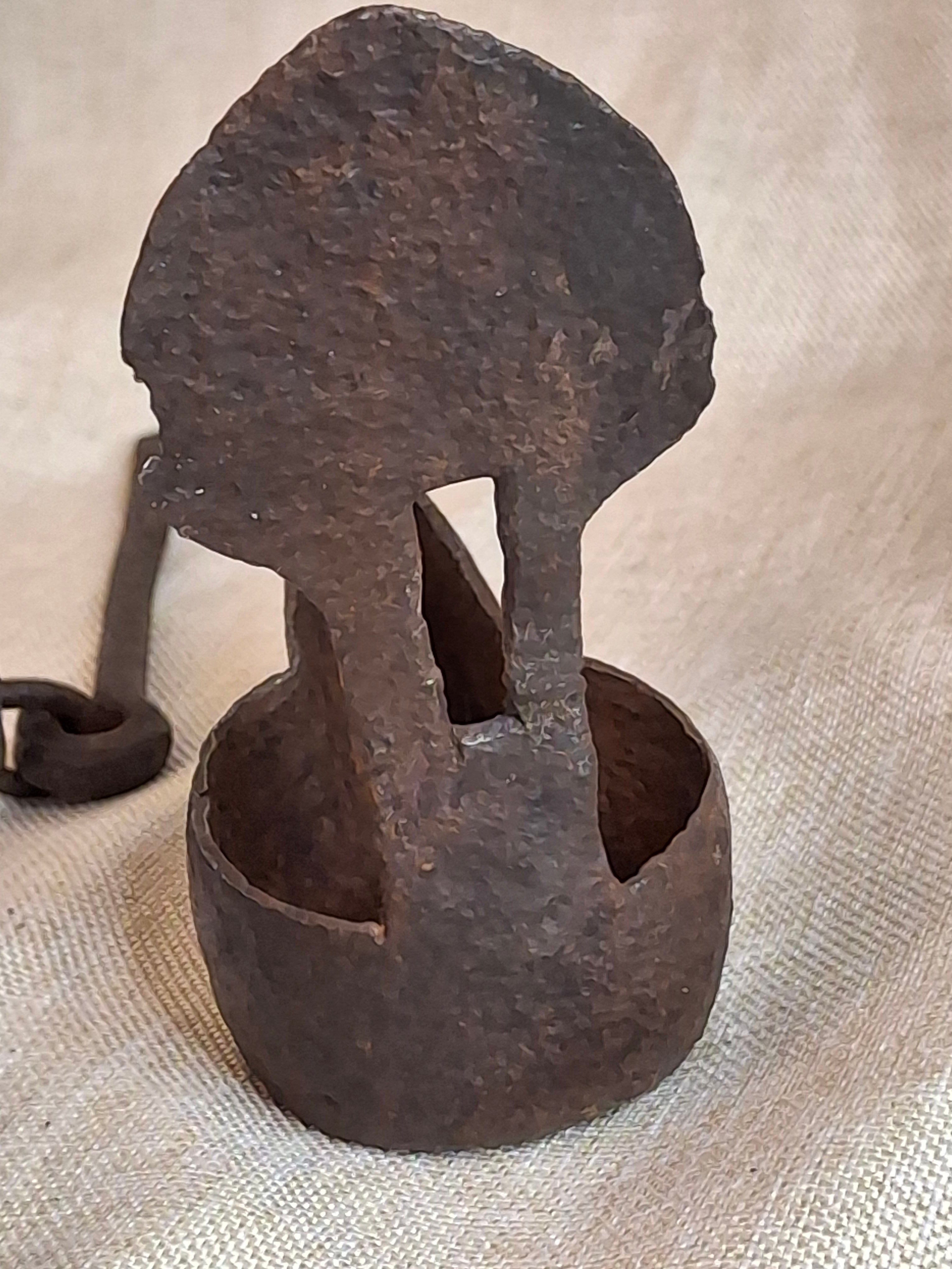 18th Century Wrought Iron Double Crusie Phoebe Lamp - Early American Primitive Lighting