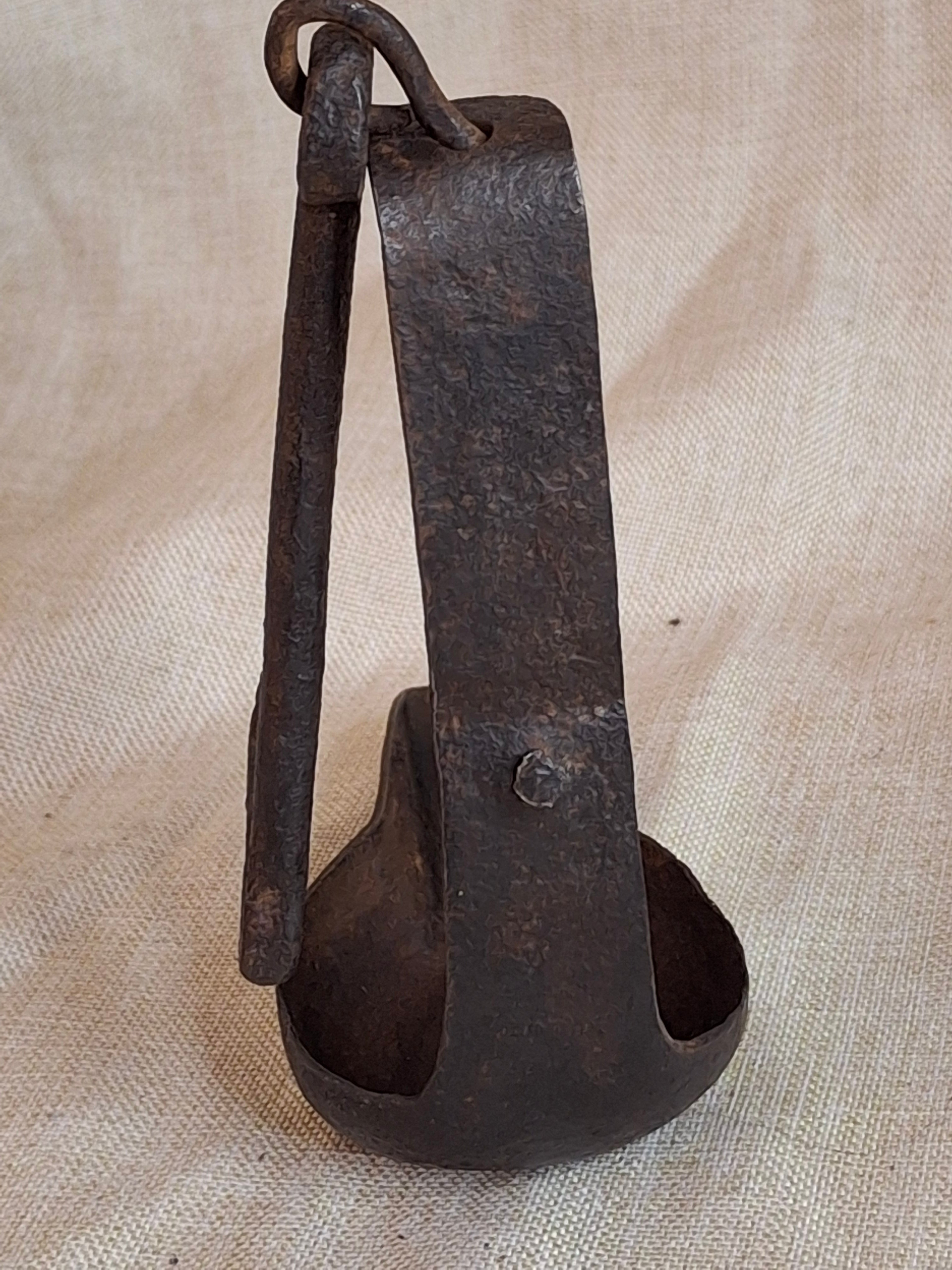18th Century Wrought Iron Double Crusie Phoebe Lamp - Early American Primitive Lighting
