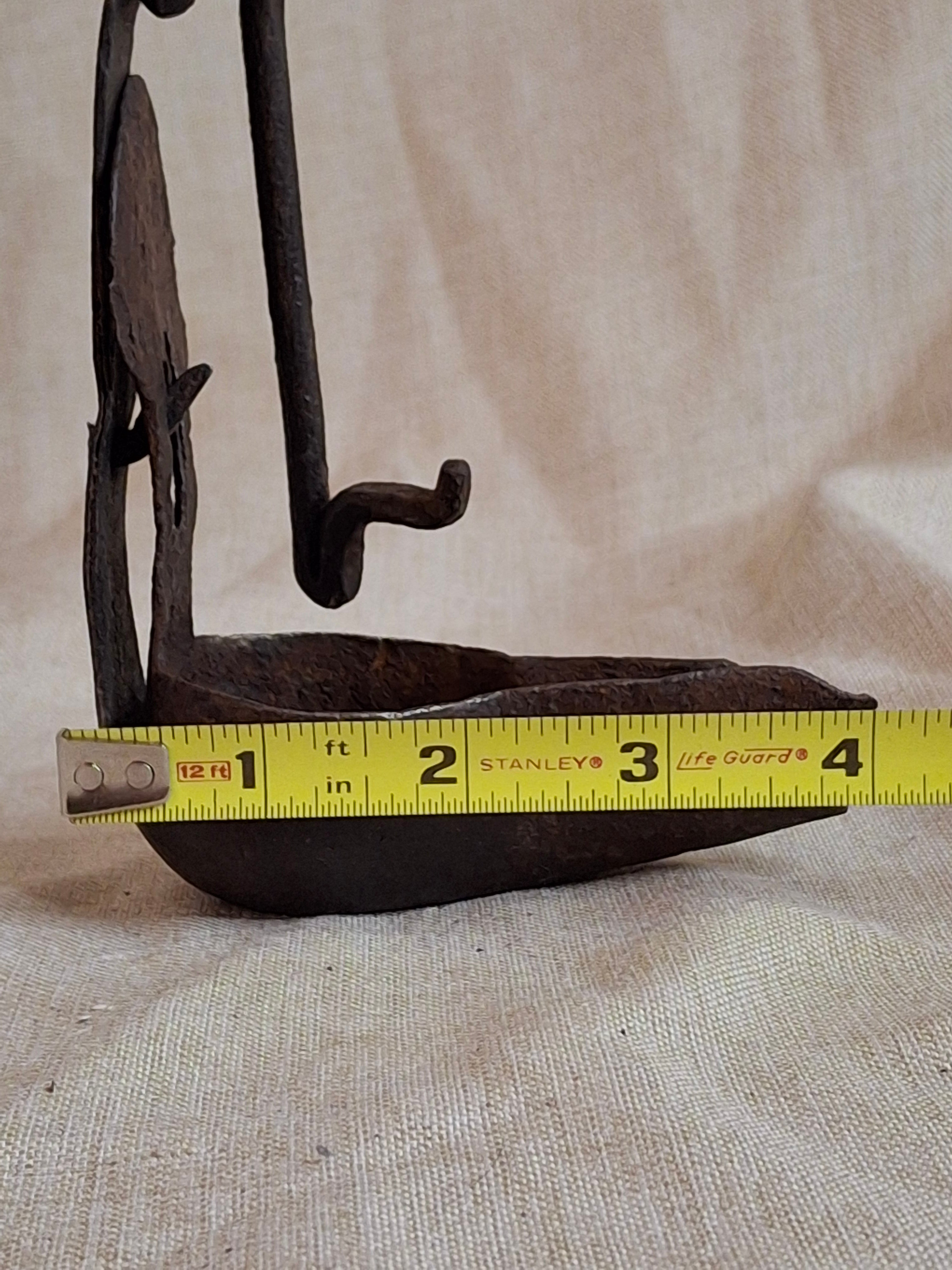 18th Century Wrought Iron Double Crusie Phoebe Lamp - Early American Primitive Lighting
