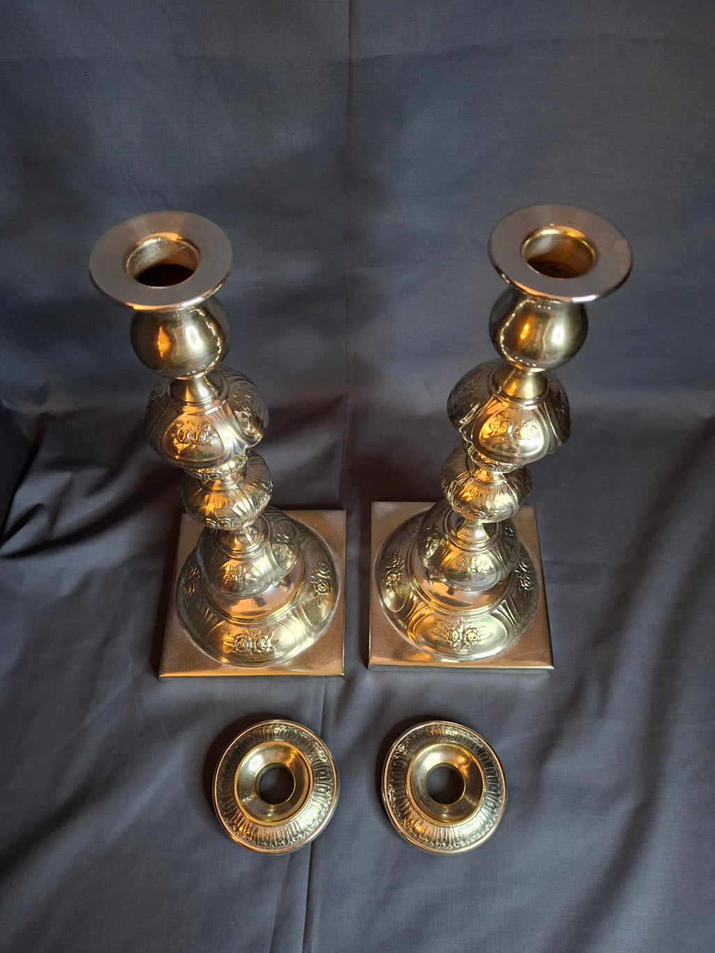 Antique Fraget Warsaw Shabbat Candlesticks Pair No. 4214 Polish Silver Plate 11"