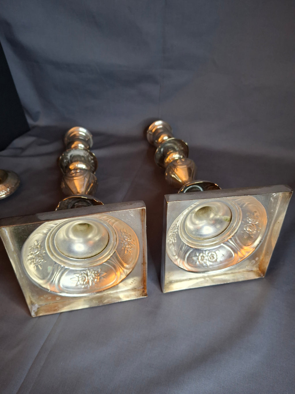 Antique Fraget Warsaw Shabbat Candlesticks Pair No. 4214 Polish Silver Plate 11"