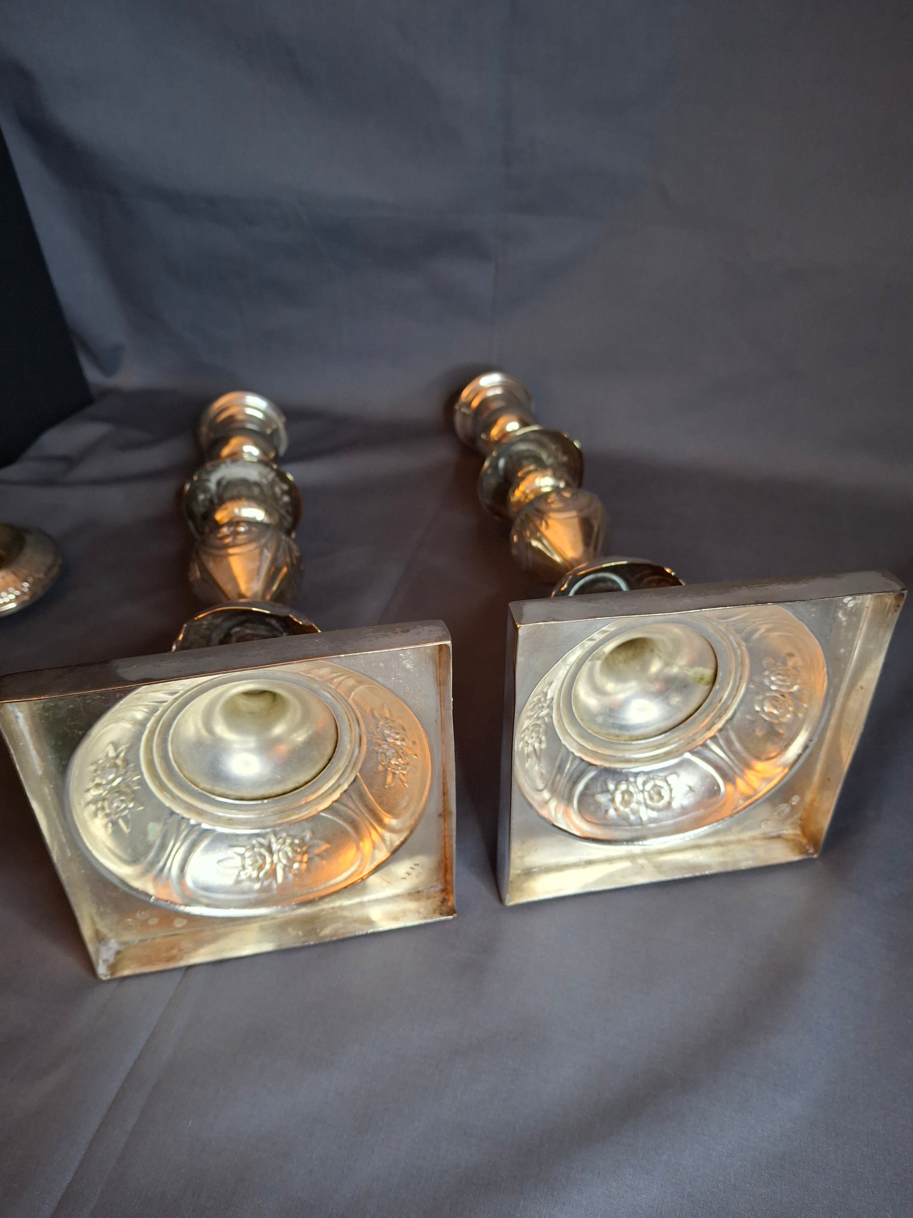 Antique Fraget Warsaw Shabbat Candlesticks Pair No. 4214 Polish Silver Plate 11"