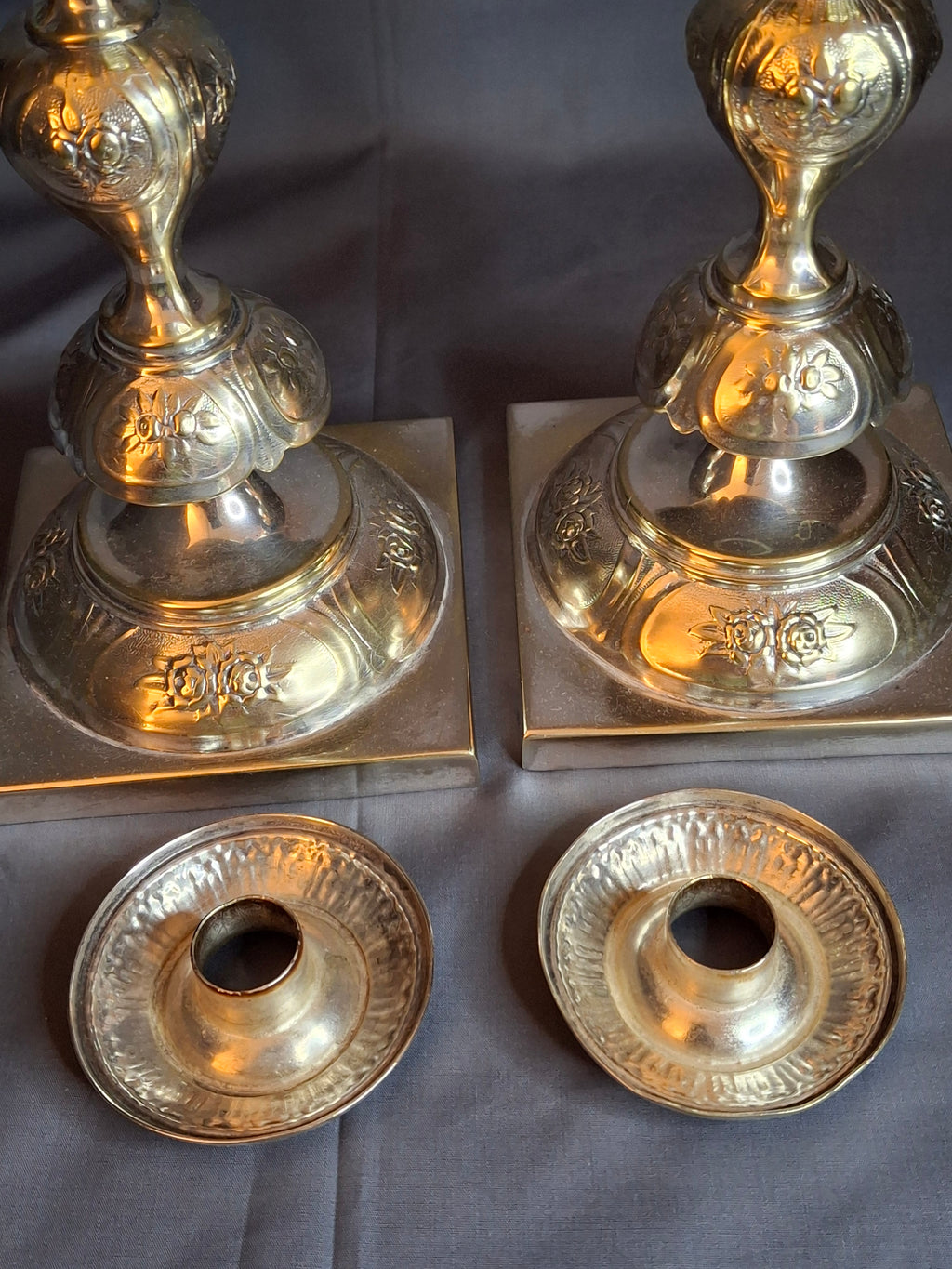 Antique Fraget Warsaw Shabbat Candlesticks Pair No. 4214 Polish Silver Plate 11"