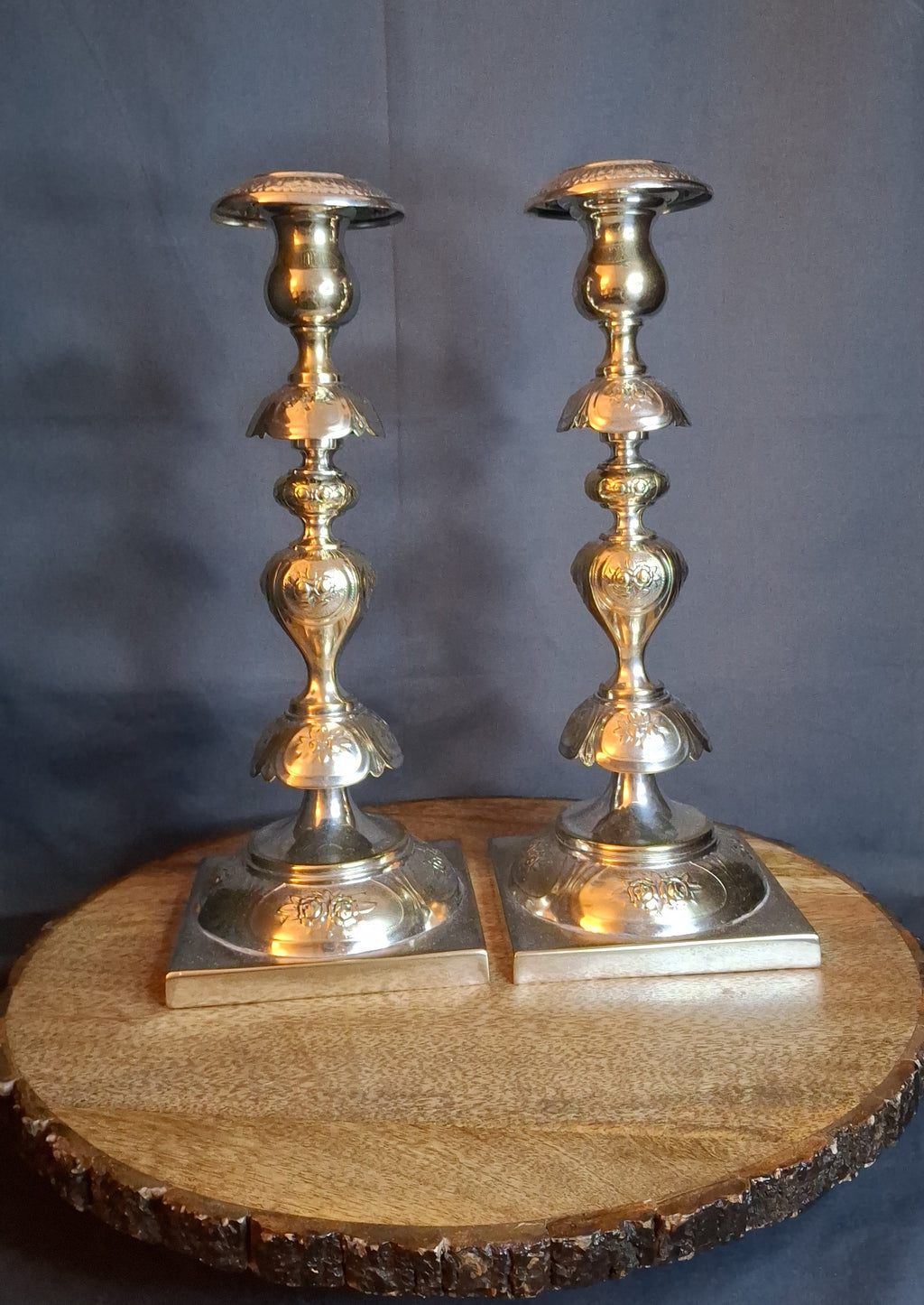 Antique Fraget Warsaw Shabbat Candlesticks Pair No. 4214 Polish Silver Plate 11"