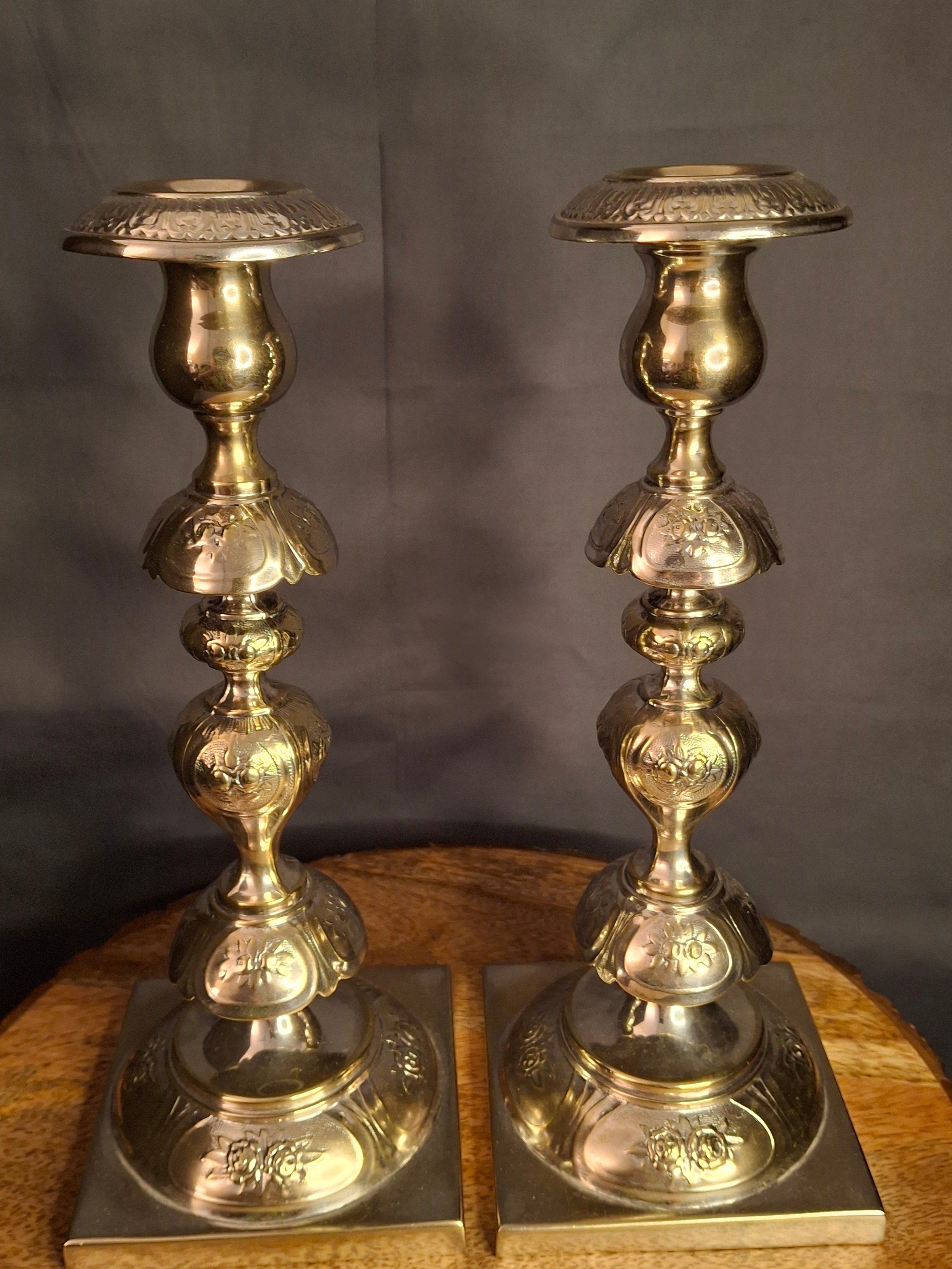 Antique Fraget Warsaw Shabbat Candlesticks Pair No. 4214 Polish Silver Plate 11"