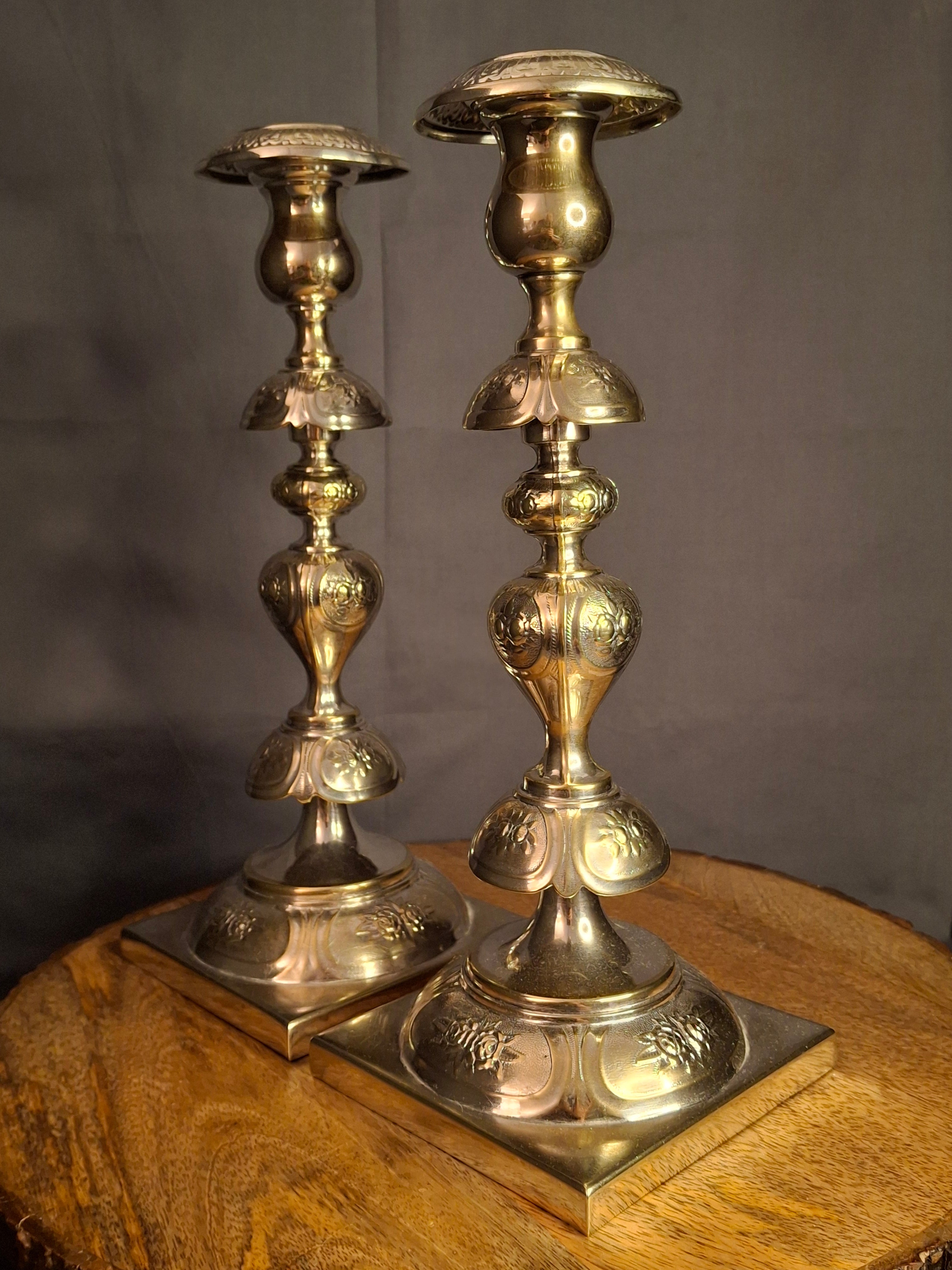 Antique Fraget Warsaw Shabbat Candlesticks Pair No. 4214 Polish Silver Plate 11"