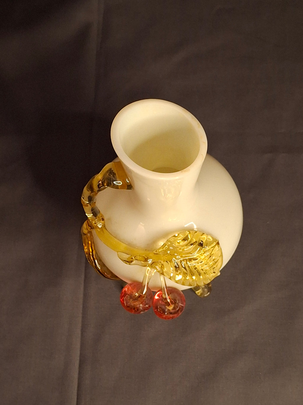 Antique Stevens & Williams Custard Uranium Glass Vase Applied Cherries Victorian c. 1880s