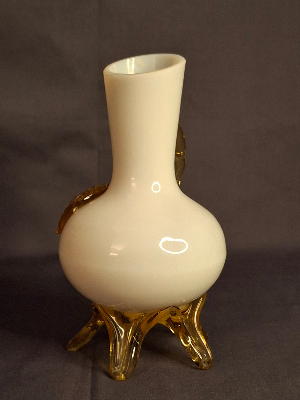 Antique Stevens & Williams Custard Uranium Glass Vase Applied Cherries Victorian c. 1880s