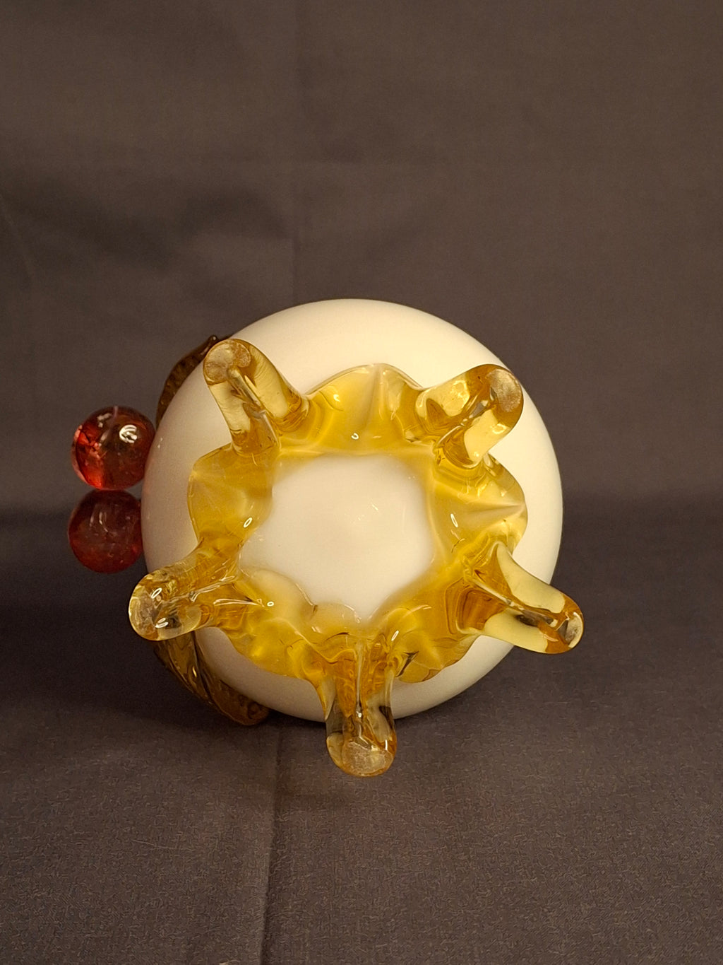 Antique Stevens & Williams Custard Uranium Glass Vase Applied Cherries Victorian c. 1880s