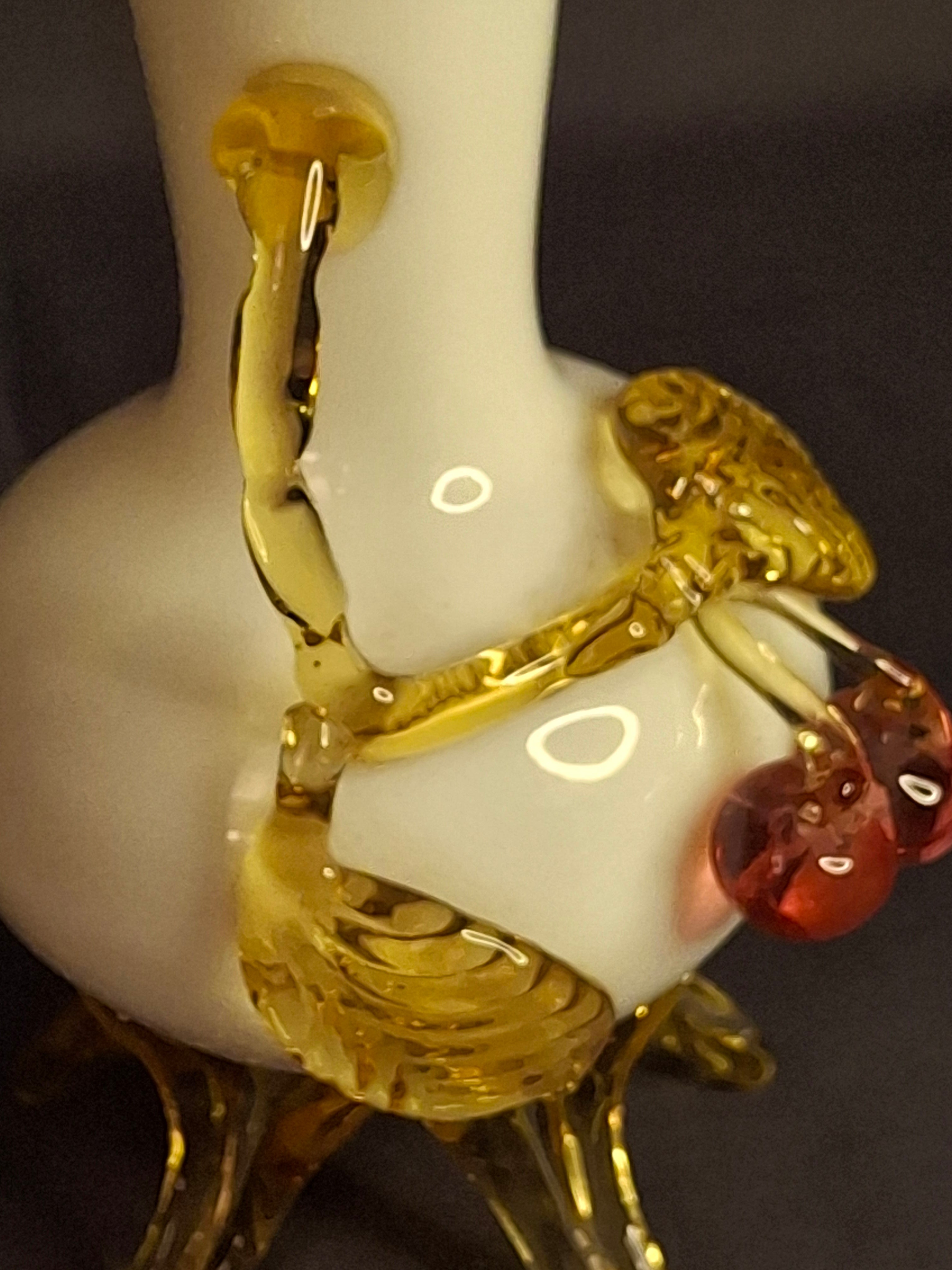 Antique Stevens & Williams Custard Uranium Glass Vase Applied Cherries Victorian c. 1880s