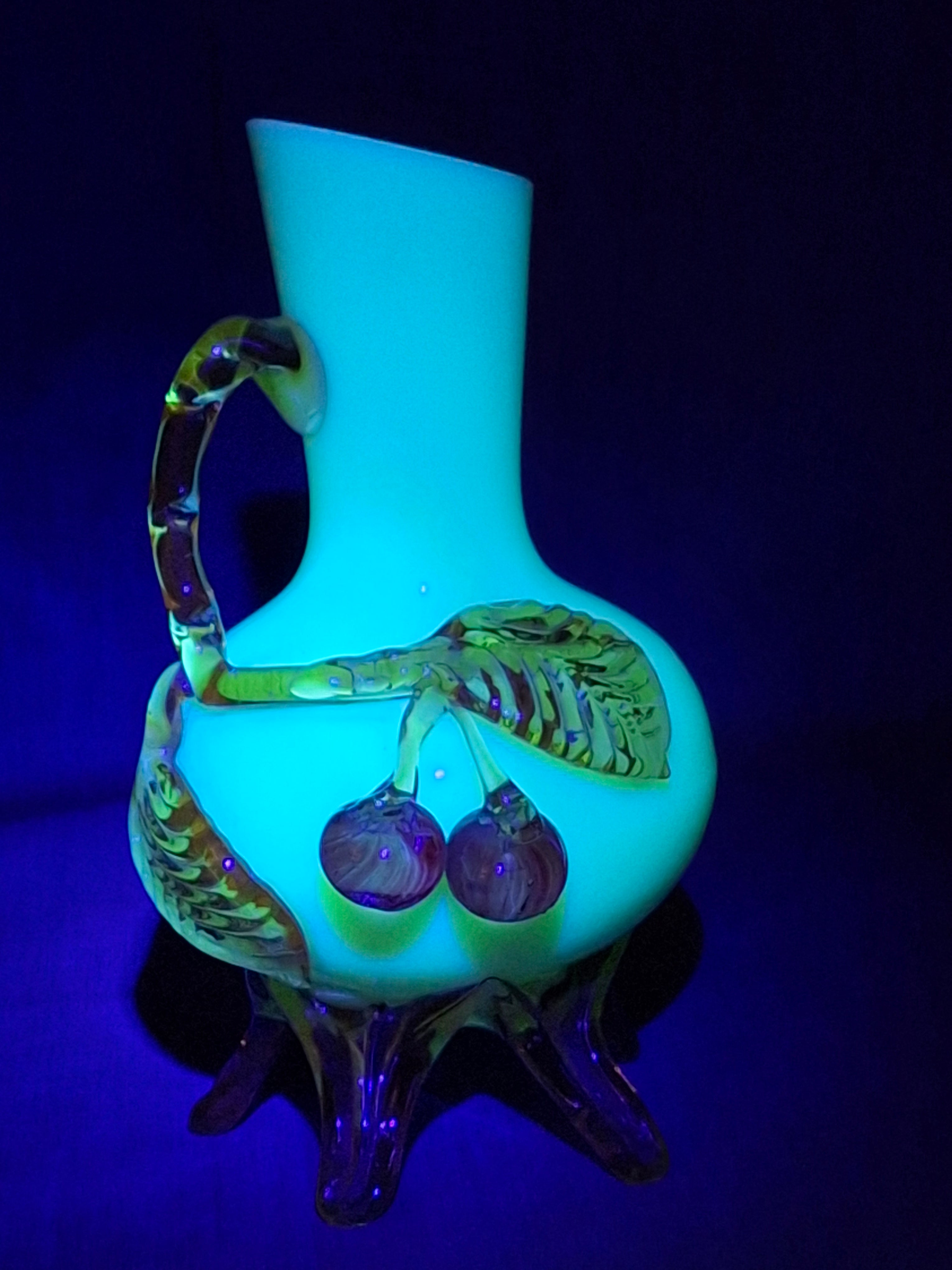 Antique Stevens & Williams Custard Uranium Glass Vase Applied Cherries Victorian c. 1880s