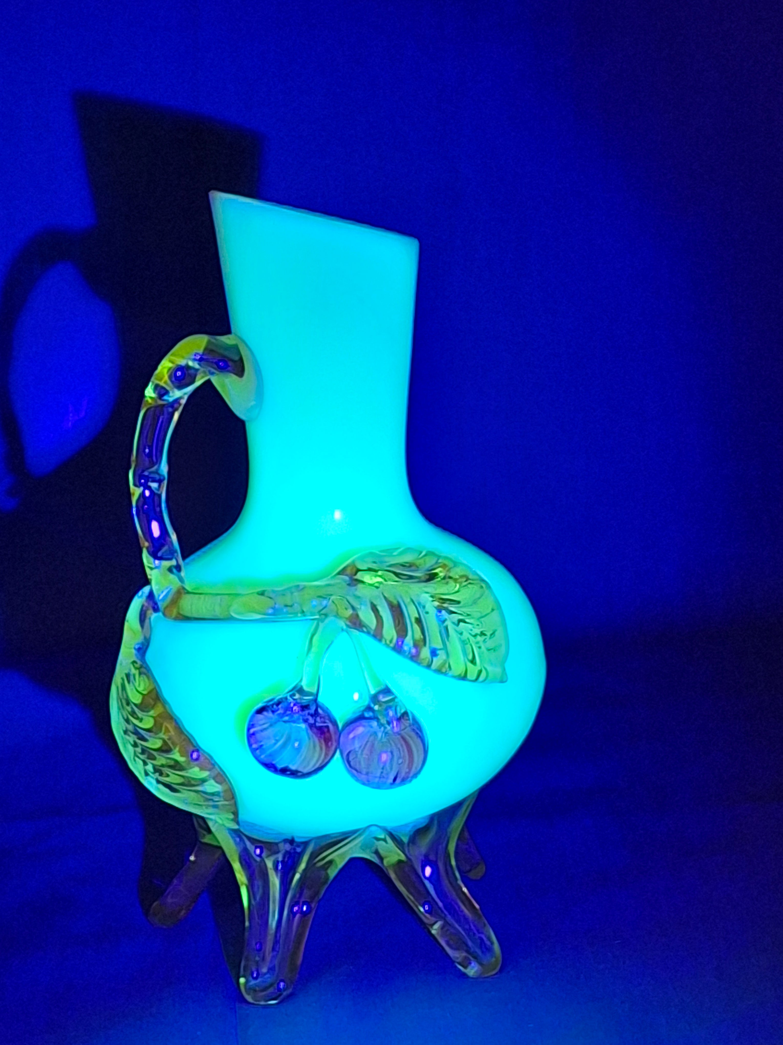 Antique Stevens & Williams Custard Uranium Glass Vase Applied Cherries Victorian c. 1880s