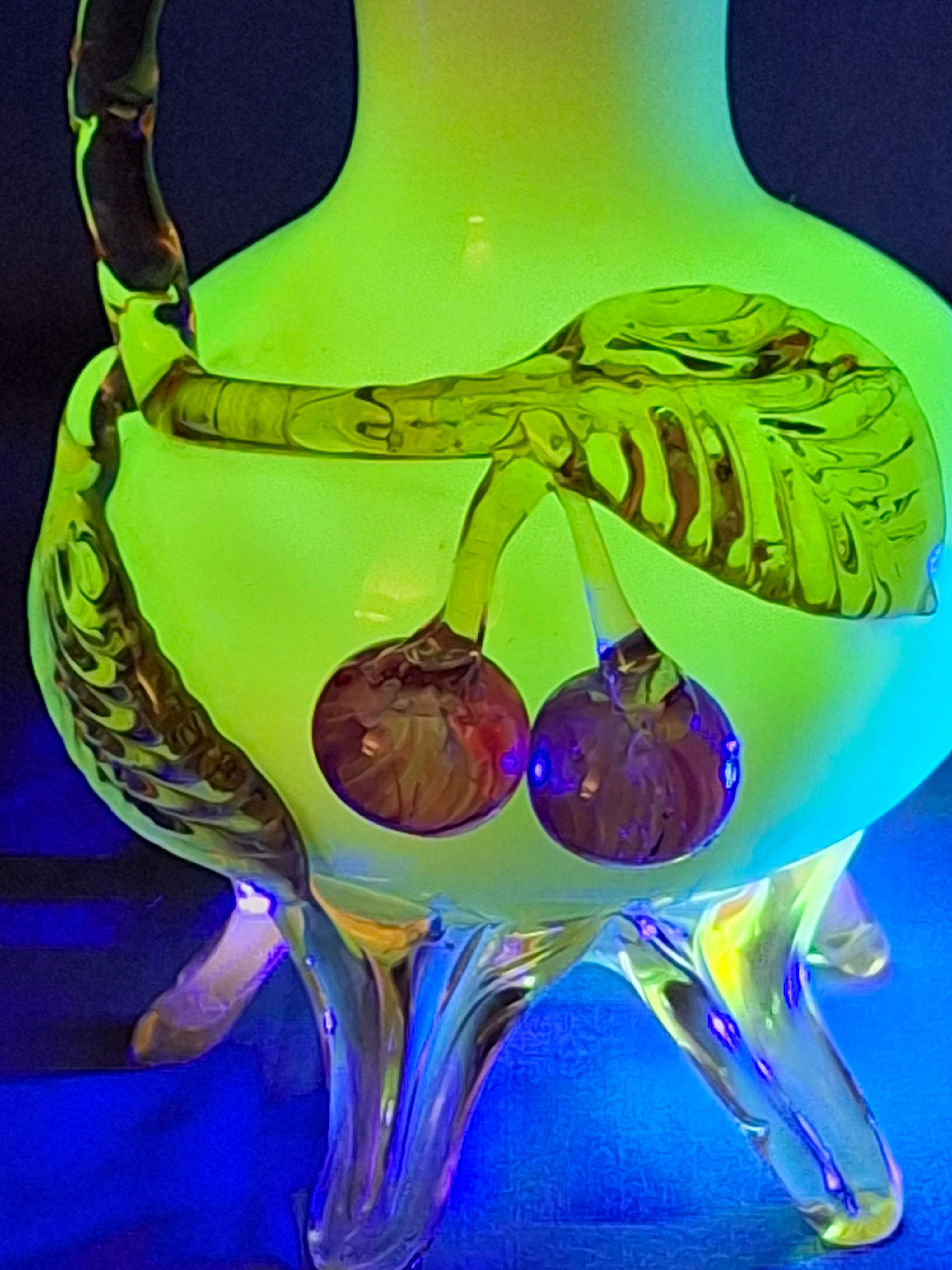 Antique Stevens & Williams Custard Uranium Glass Vase Applied Cherries Victorian c. 1880s