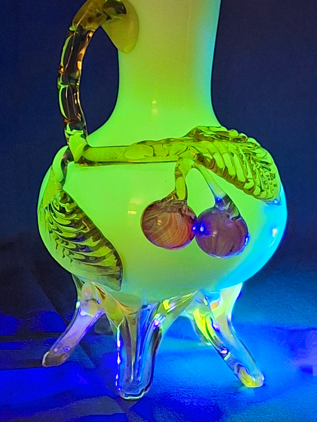 Antique Stevens & Williams Custard Uranium Glass Vase Applied Cherries Victorian c. 1880s