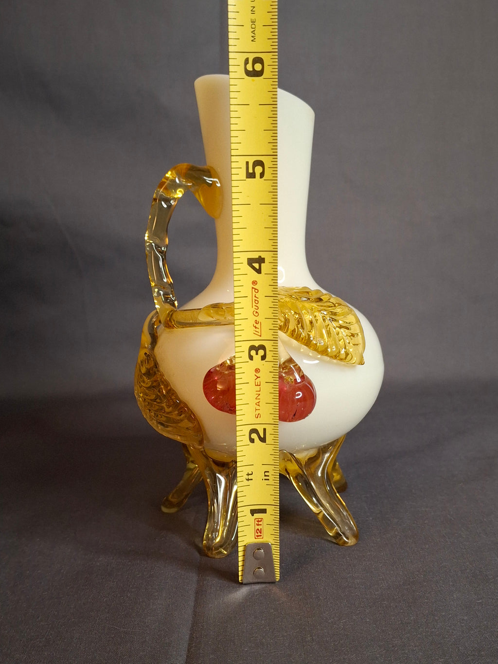 Antique Stevens & Williams Custard Uranium Glass Vase Applied Cherries Victorian c. 1880s