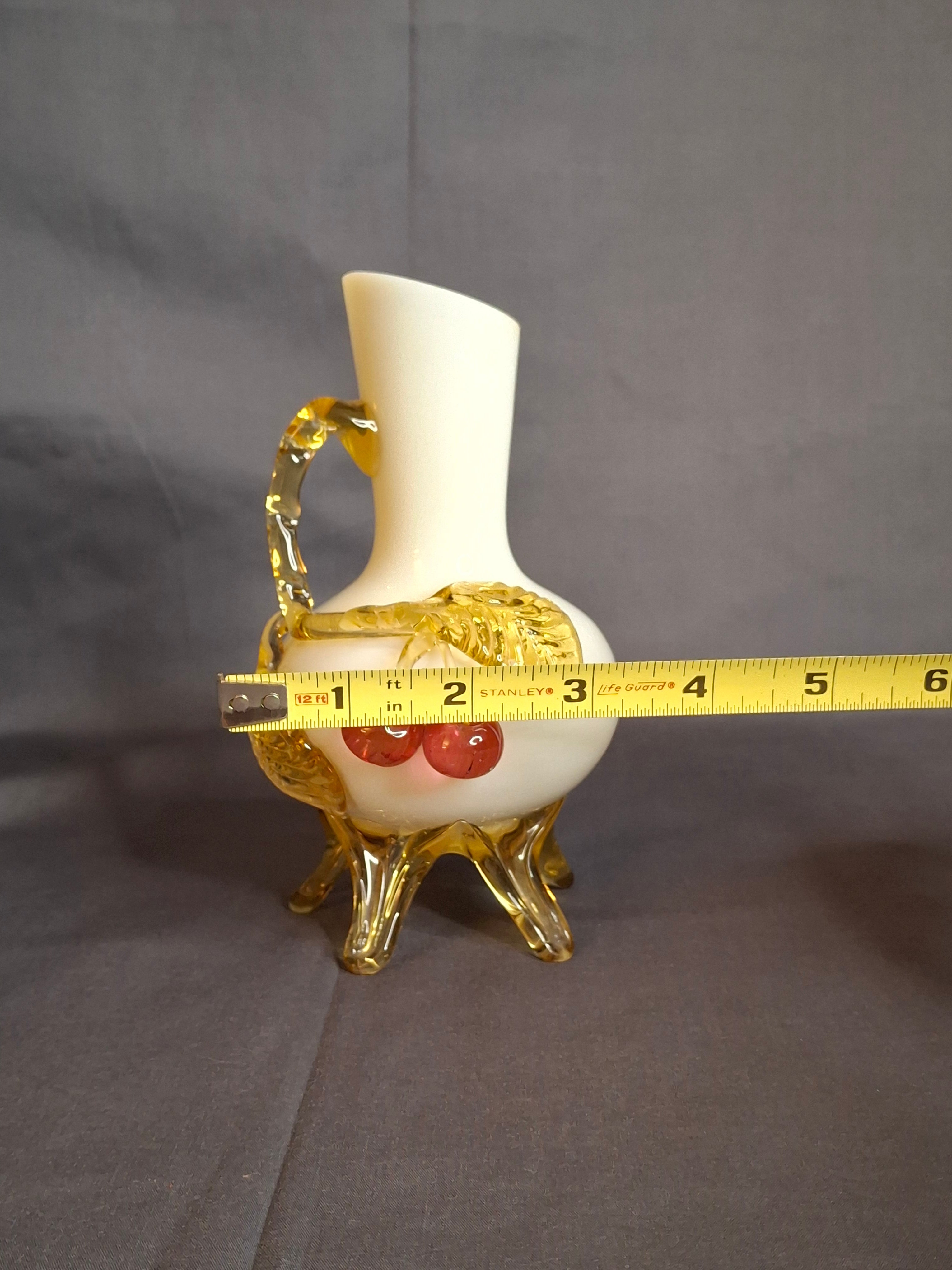 Antique Stevens & Williams Custard Uranium Glass Vase Applied Cherries Victorian c. 1880s