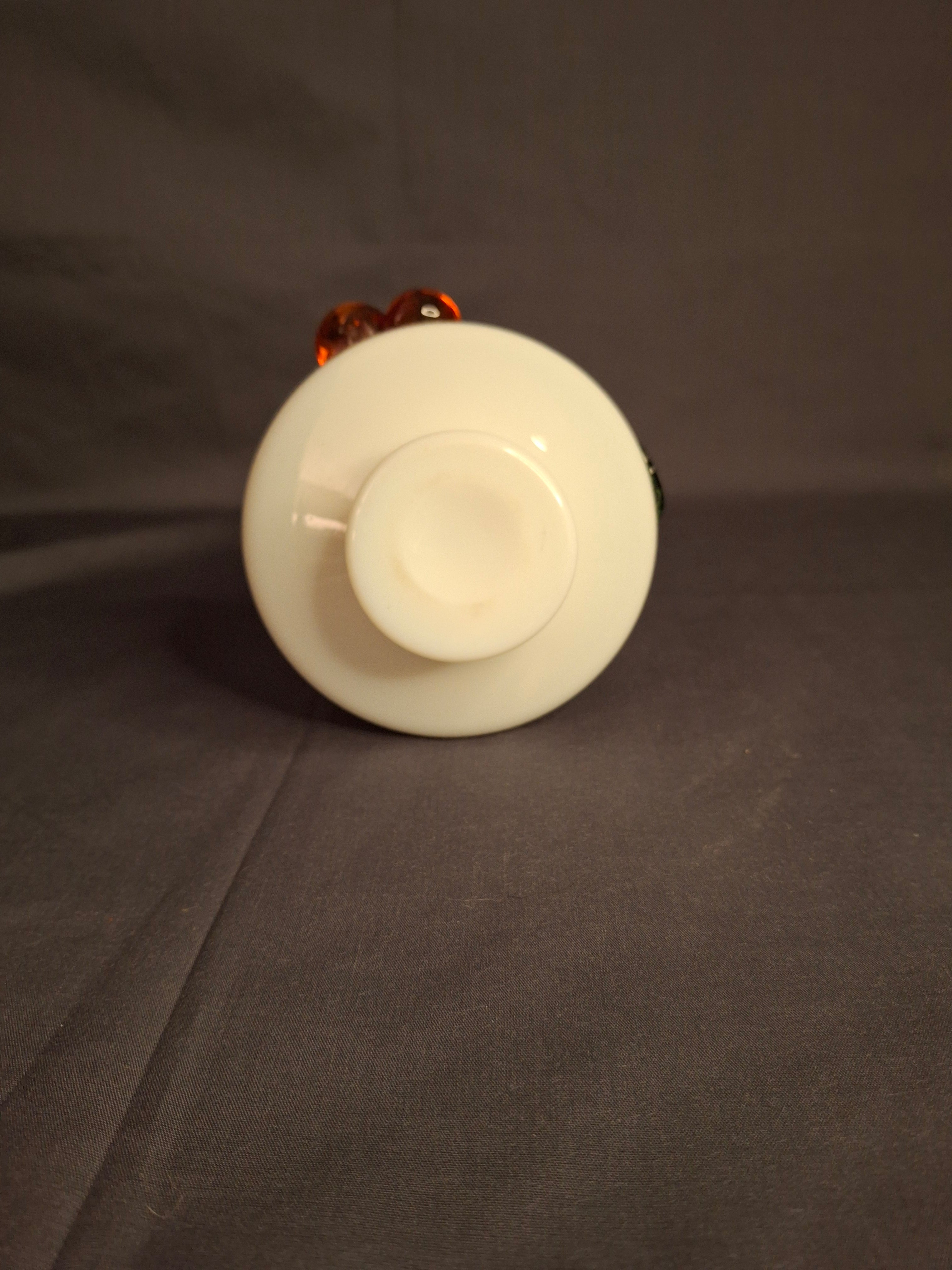 Antique Stevens & Williams Uranium Custard Glass Vase Applied Fruit Cherries 5" C. 1880