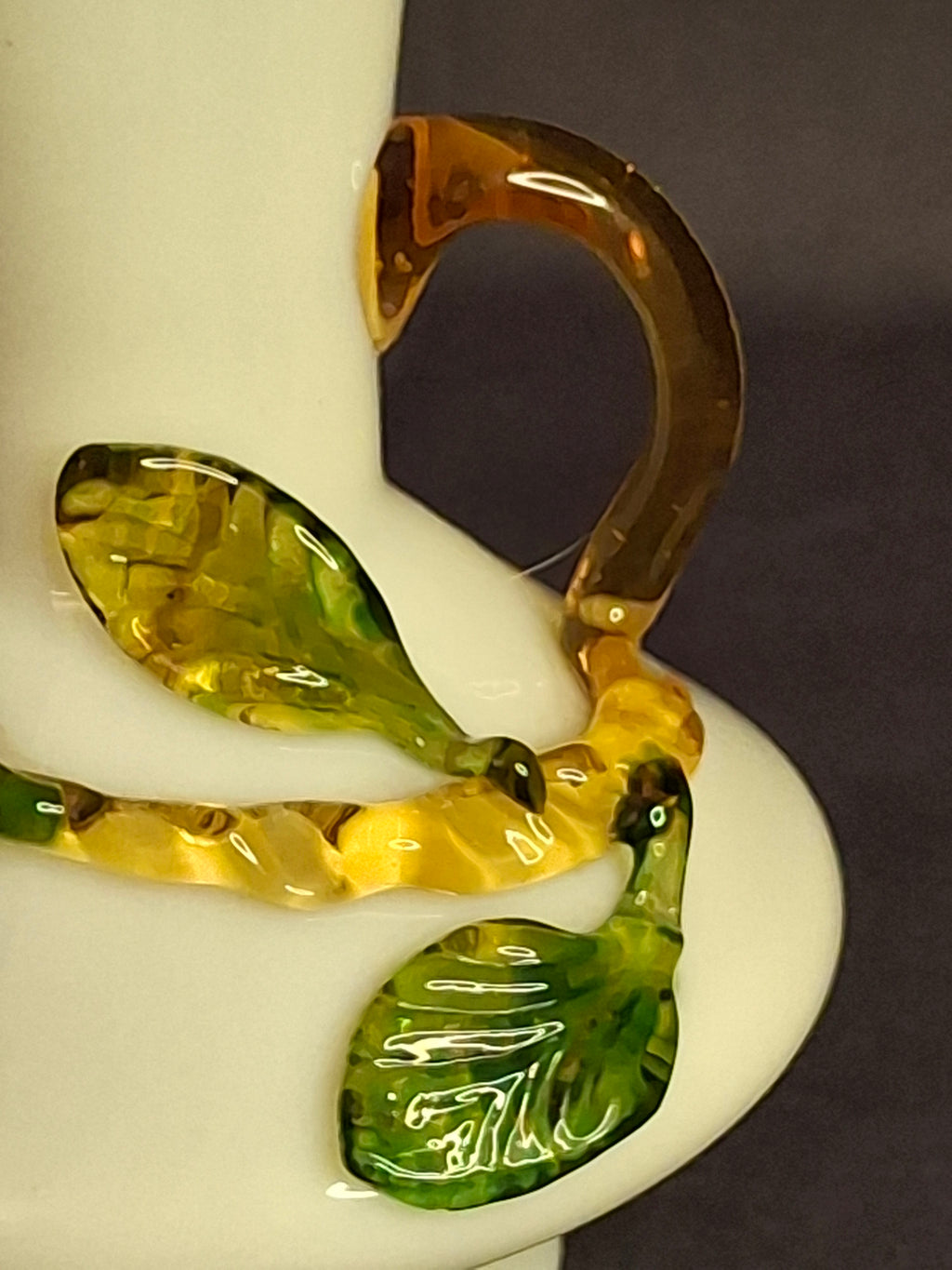 Antique Stevens & Williams Uranium Custard Glass Vase Applied Fruit Cherries 5" C. 1880