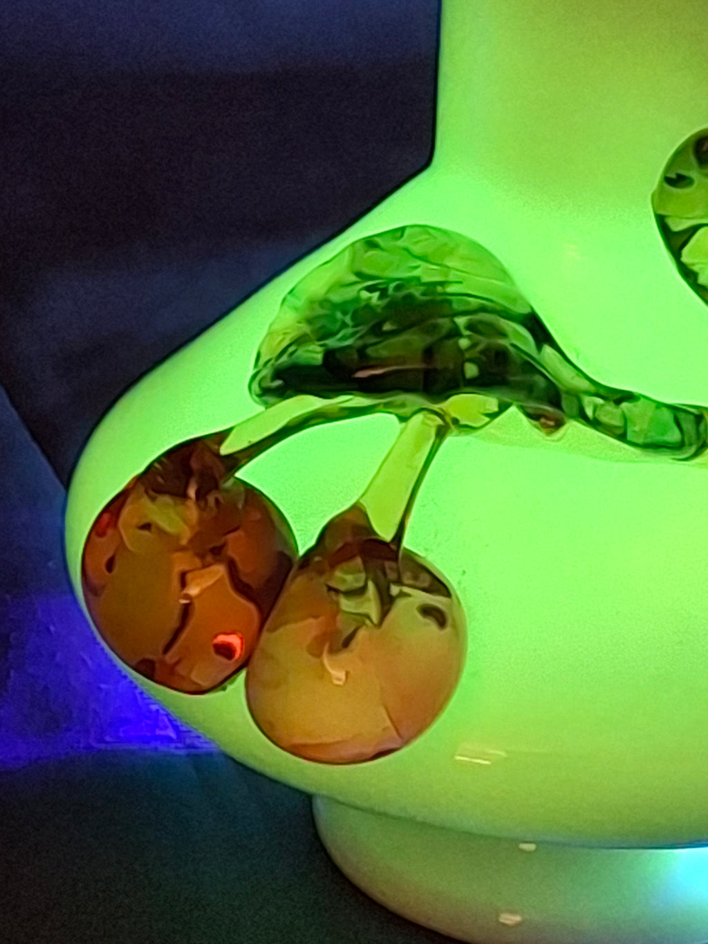 Antique Stevens & Williams Uranium Custard Glass Vase Applied Fruit Cherries 5" C. 1880