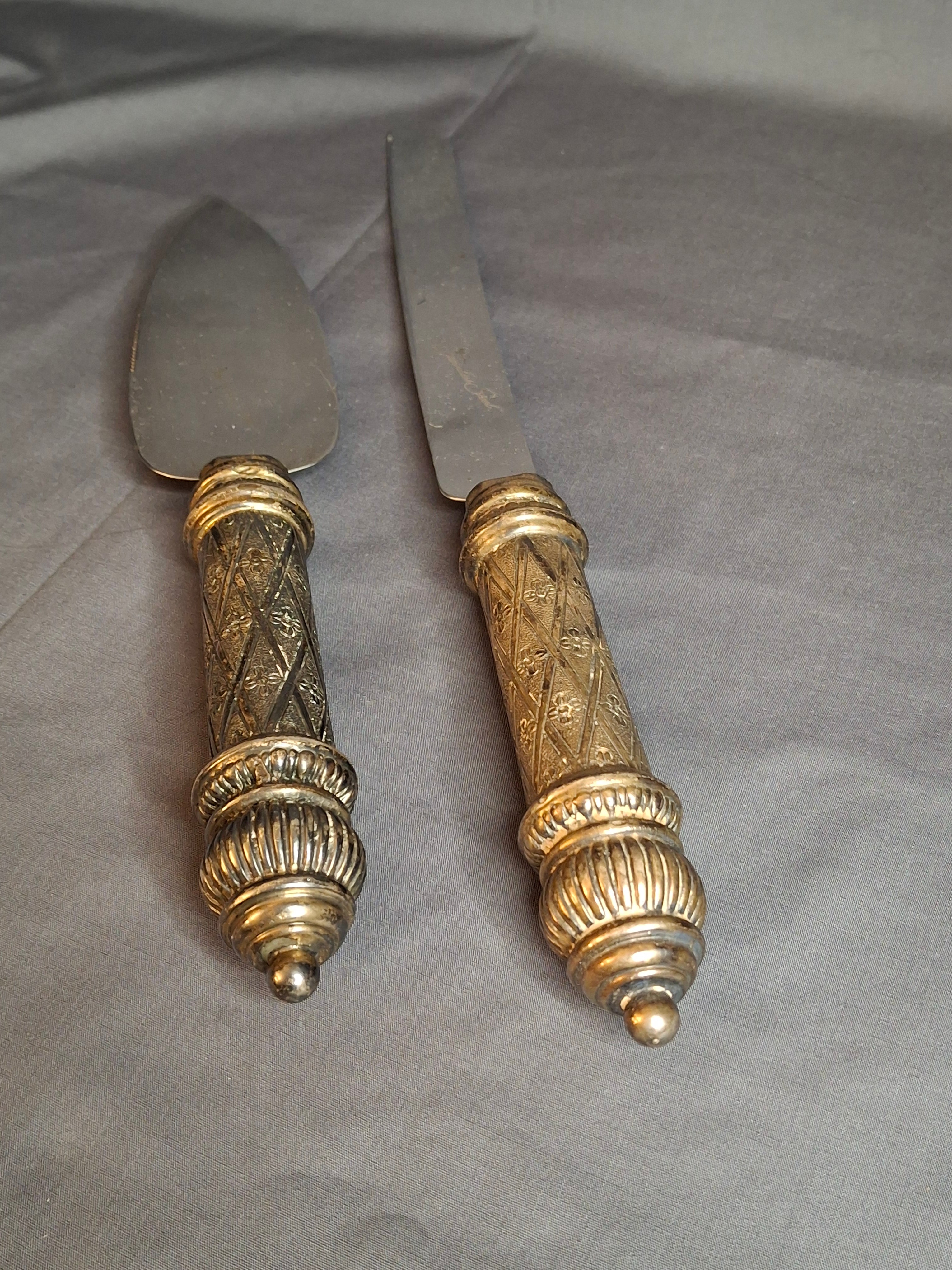 Vintage Sterling Silver 925 Challah Knife & Cake Server Set Sheffield Blade Judaica