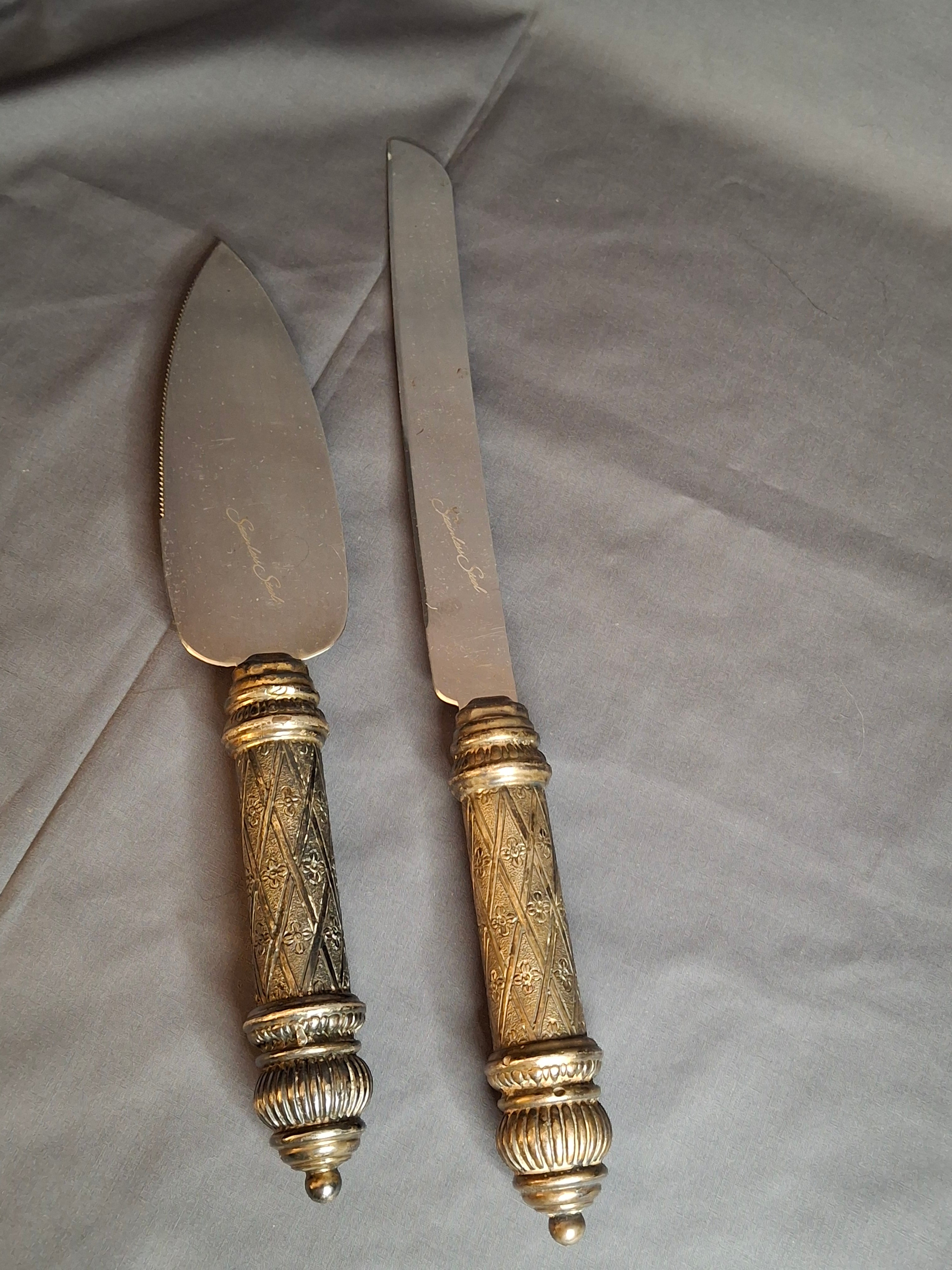 Vintage Sterling Silver 925 Challah Knife & Cake Server Set Sheffield Blade Judaica