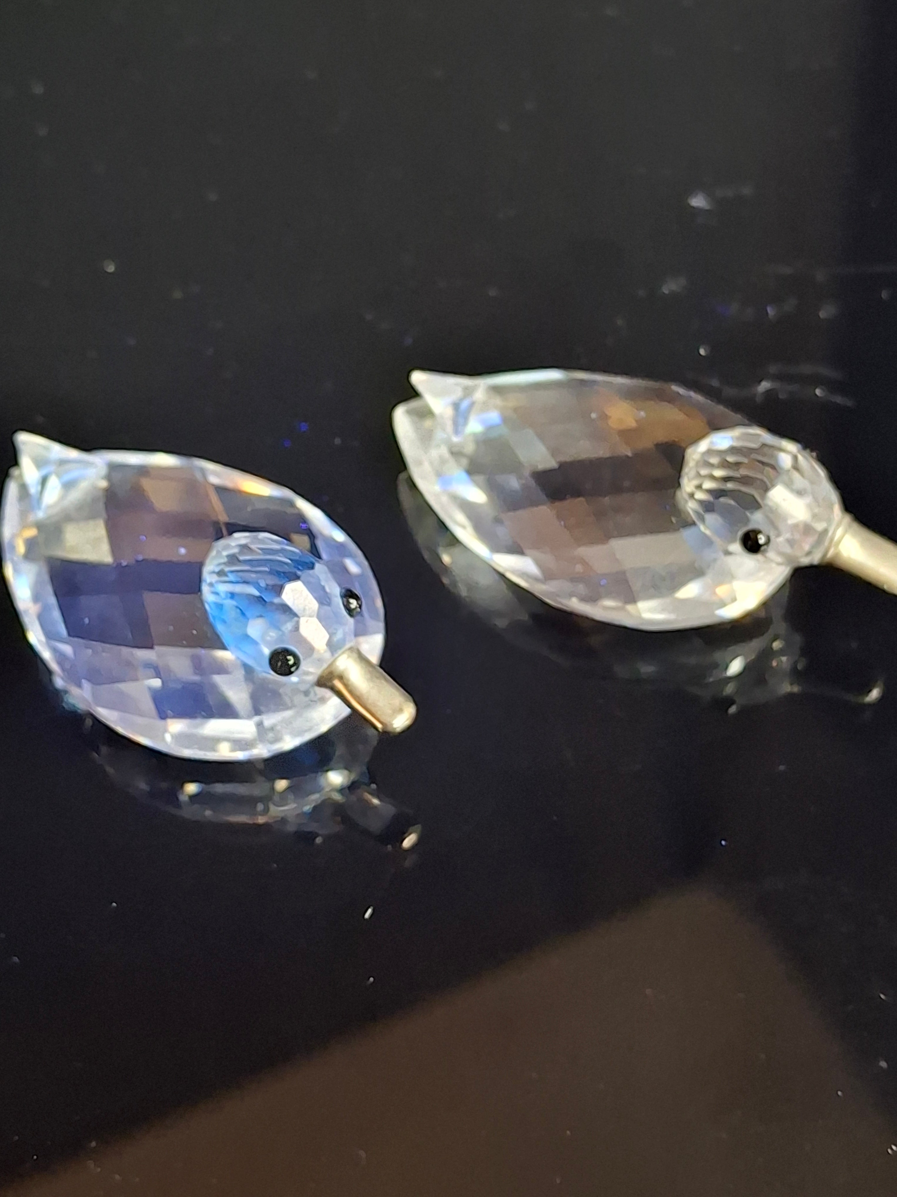 Rare Vintage Swarovski Crystal Duck Pair - SC Block Logo - Metal Beak Retired