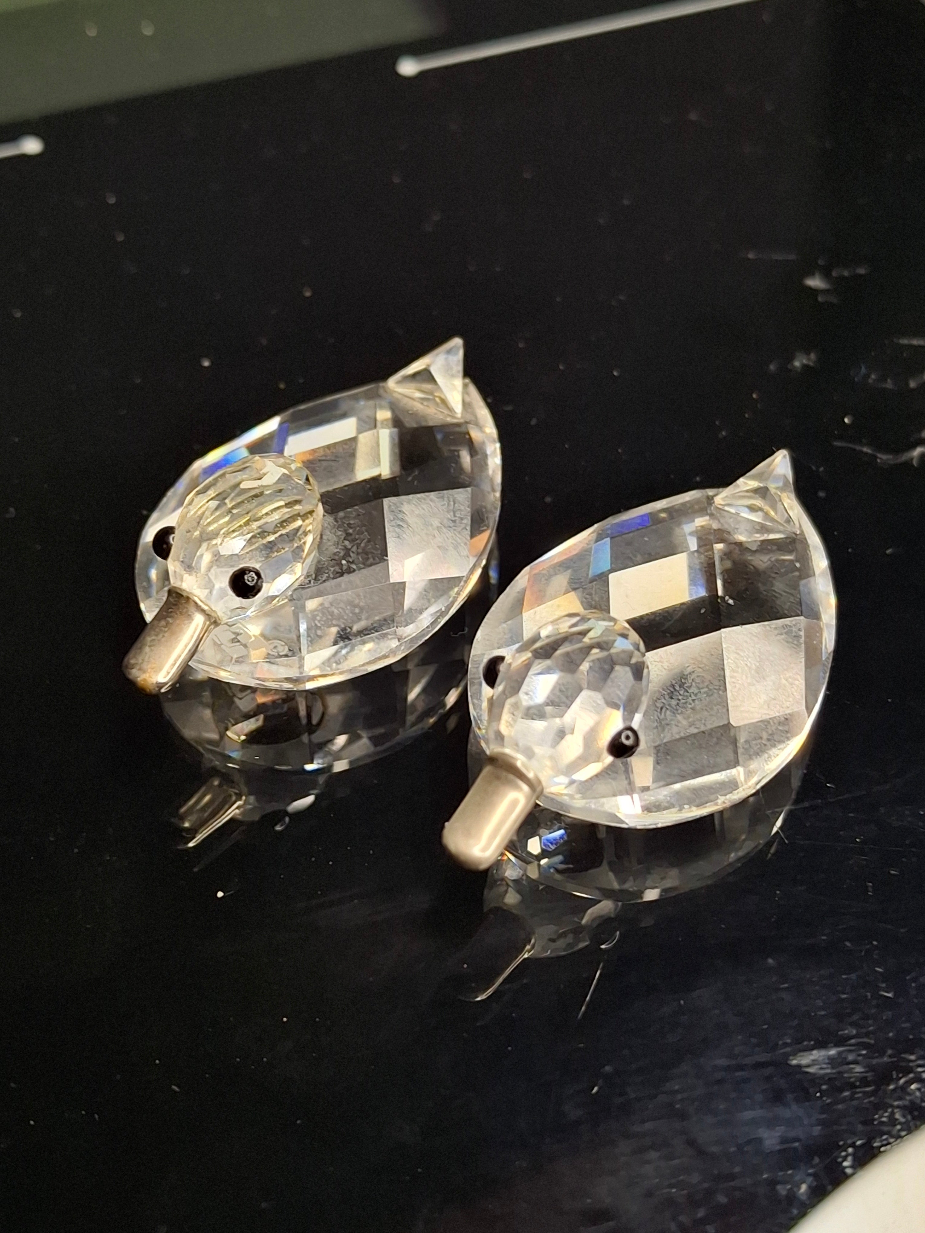 Rare Vintage Swarovski Crystal Duck Pair - SC Block Logo - Metal Beak Retired
