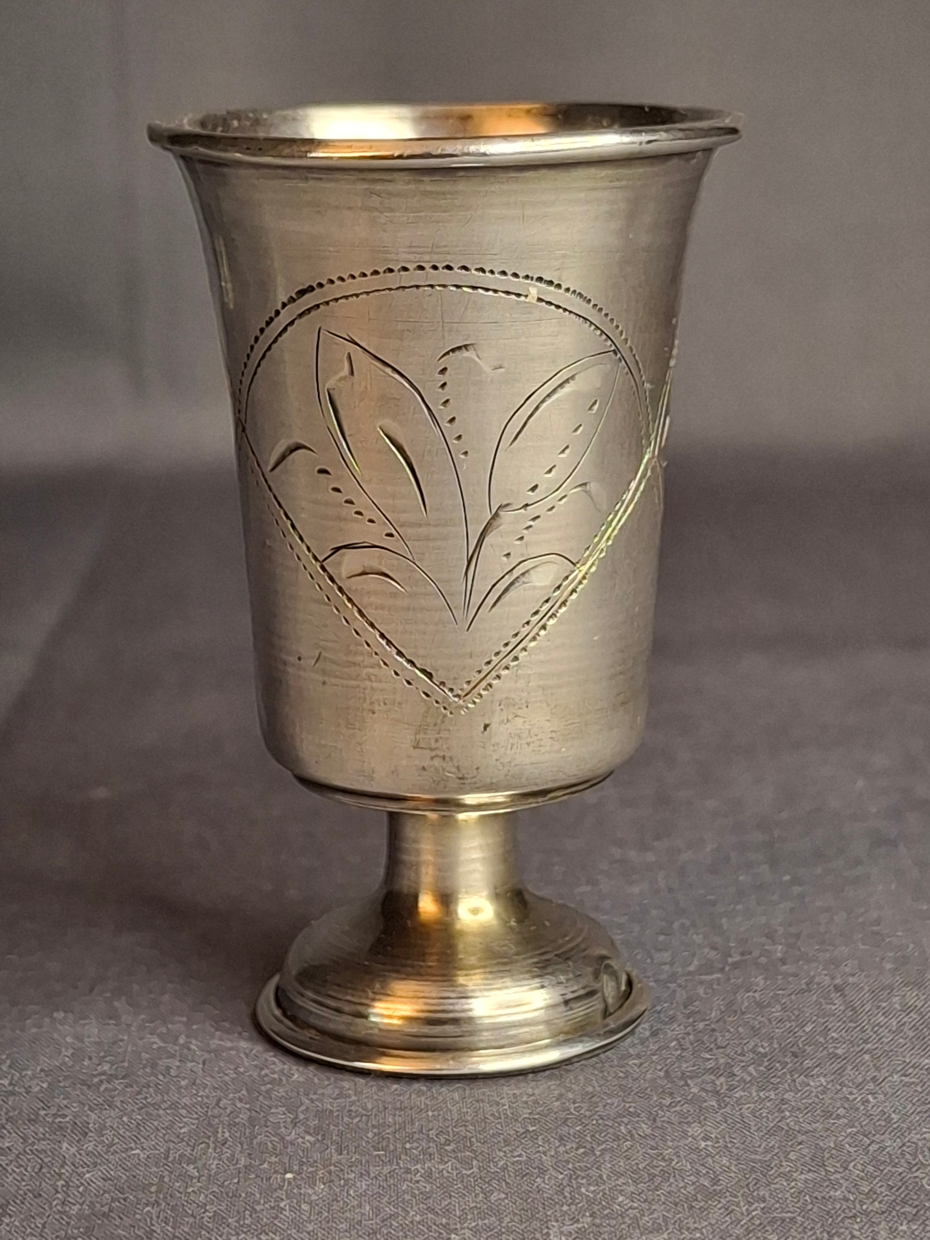 Antique Russian 84 Silver Kiddush Cup Moscow 1908-1917 Petr Skripnikov Engraved