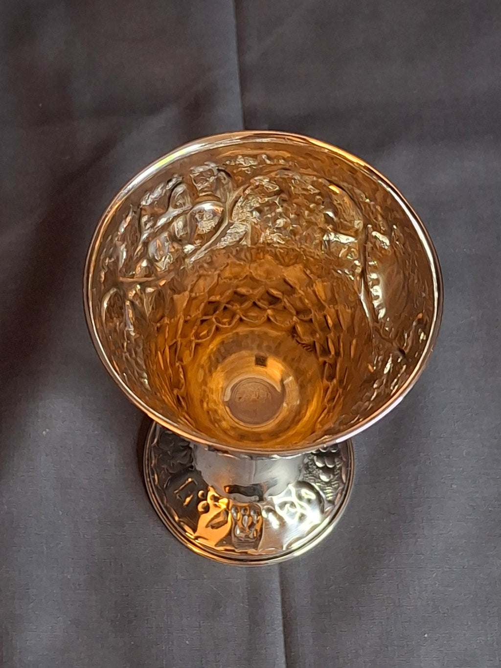 Vintage Bier Jerusalem Solid Silver Kiddush Cup - Hand-Chased Repoussé Grapes - Artisan "Ben" Hallmark