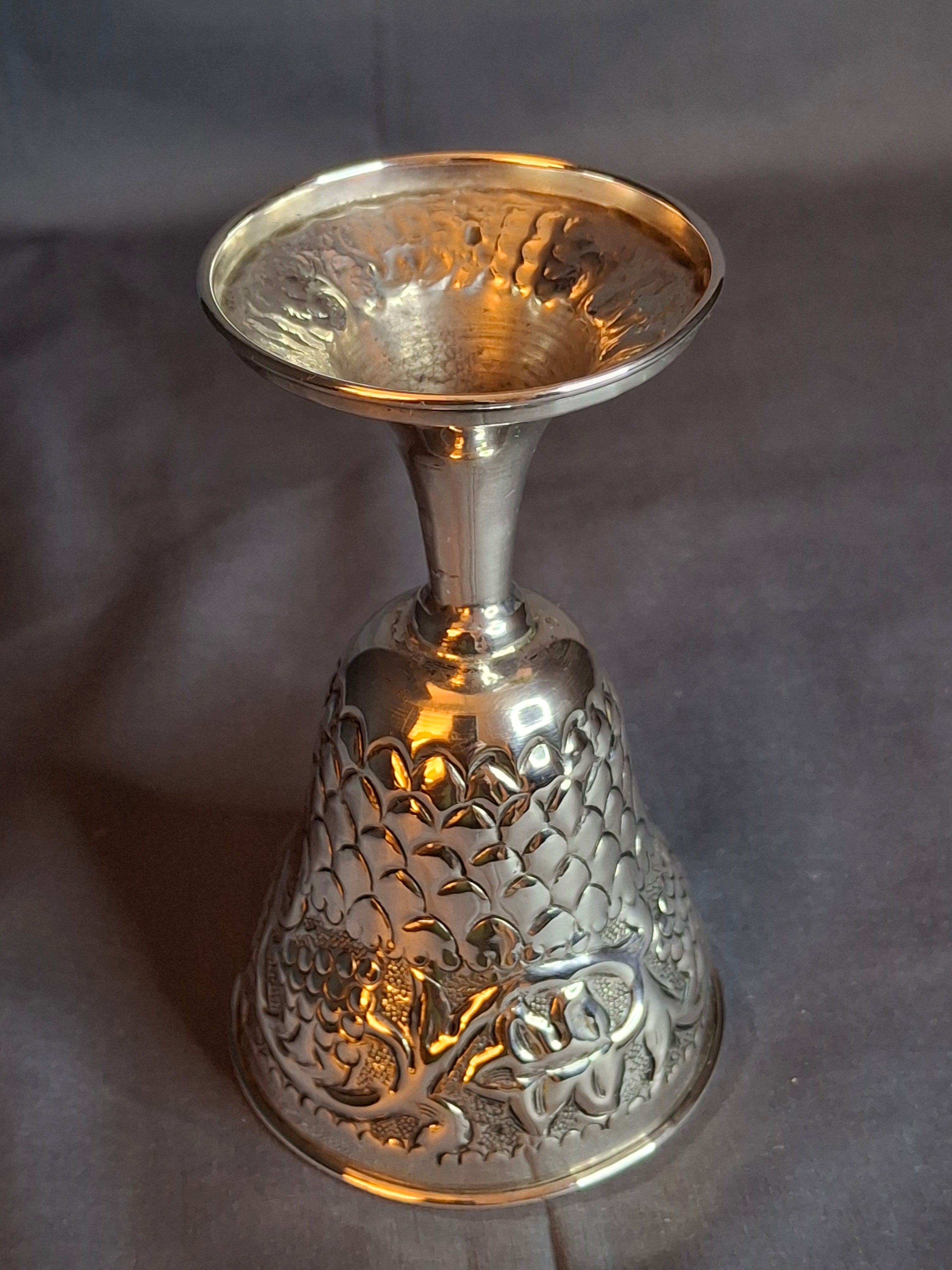 Vintage Bier Jerusalem Solid Silver Kiddush Cup - Hand-Chased Repoussé Grapes - Artisan "Ben" Hallmark