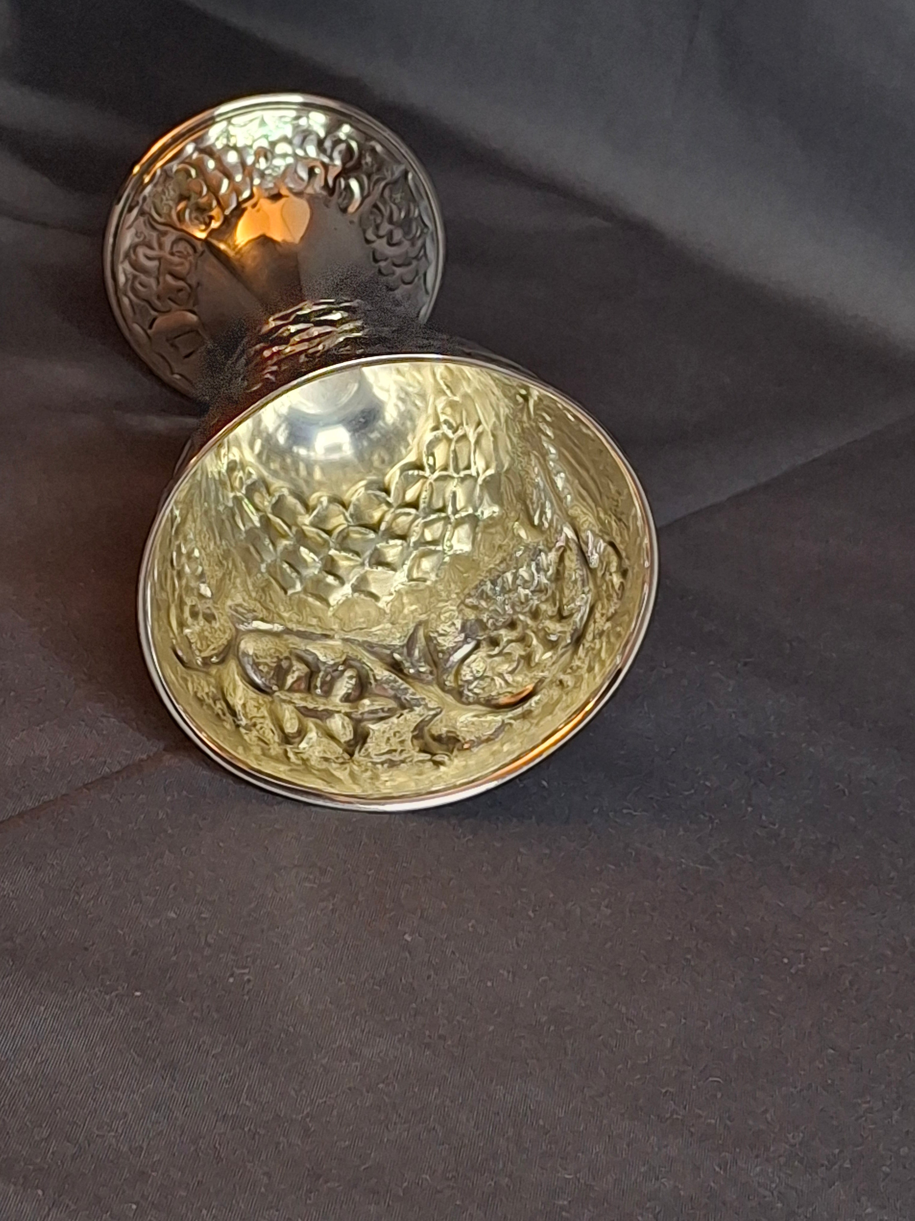 Vintage Bier Jerusalem Solid Silver Kiddush Cup - Hand-Chased Repoussé Grapes - Artisan "Ben" Hallmark