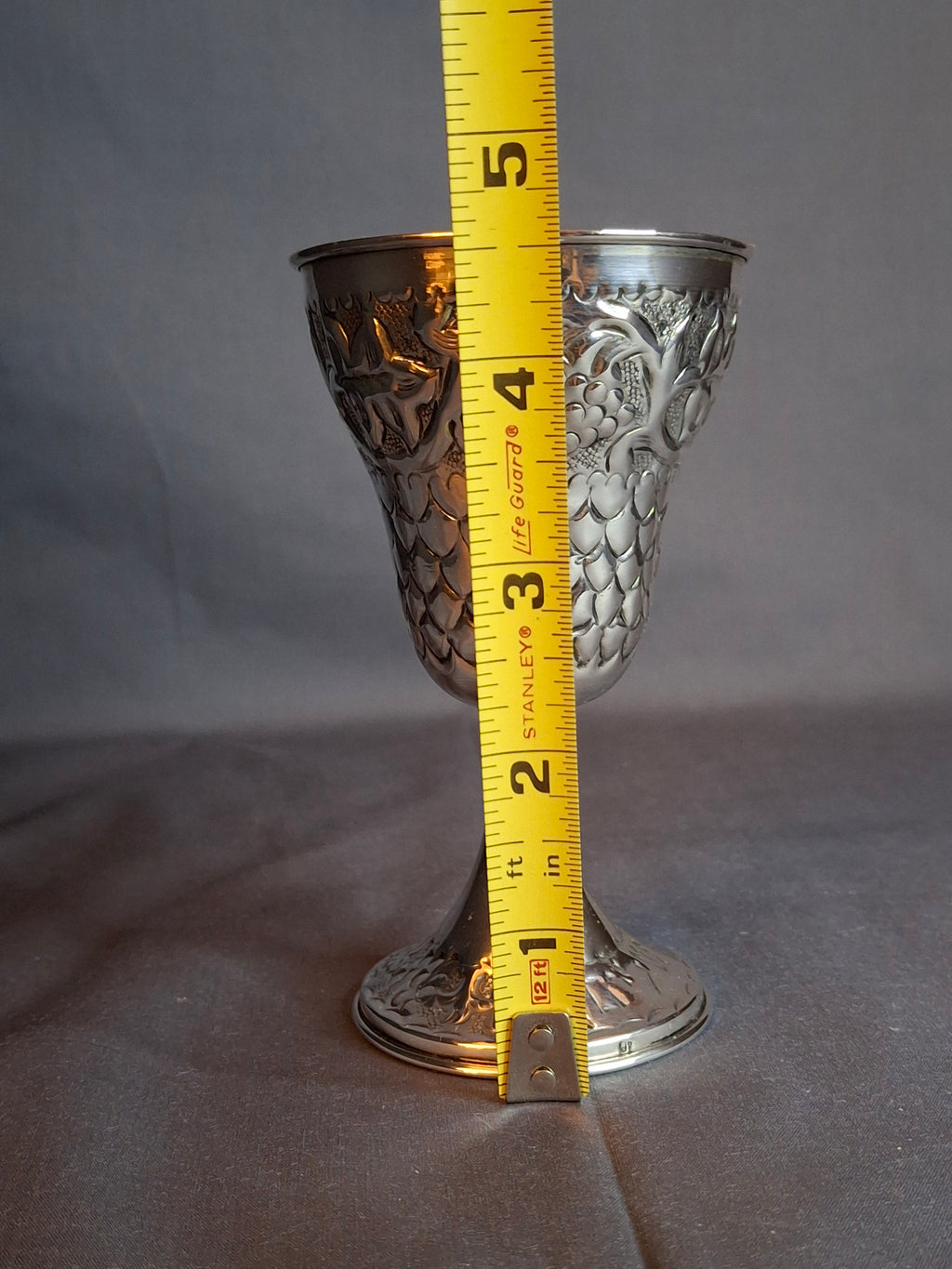 Vintage Bier Jerusalem Solid Silver Kiddush Cup - Hand-Chased Repoussé Grapes - Artisan "Ben" Hallmark