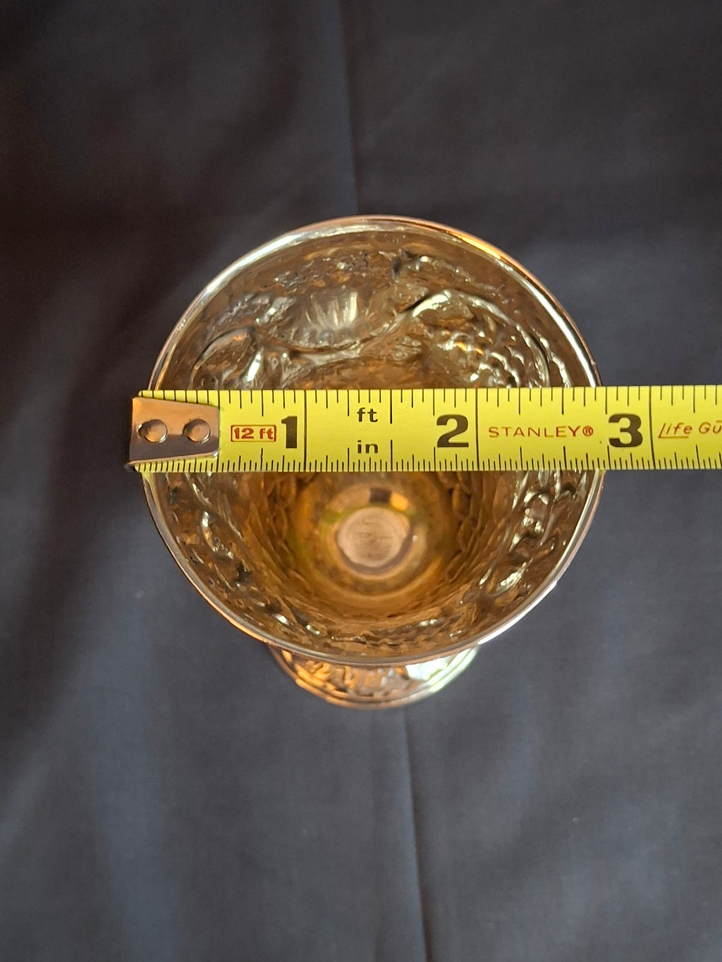 Vintage Bier Jerusalem Solid Silver Kiddush Cup - Hand-Chased Repoussé Grapes - Artisan "Ben" Hallmark