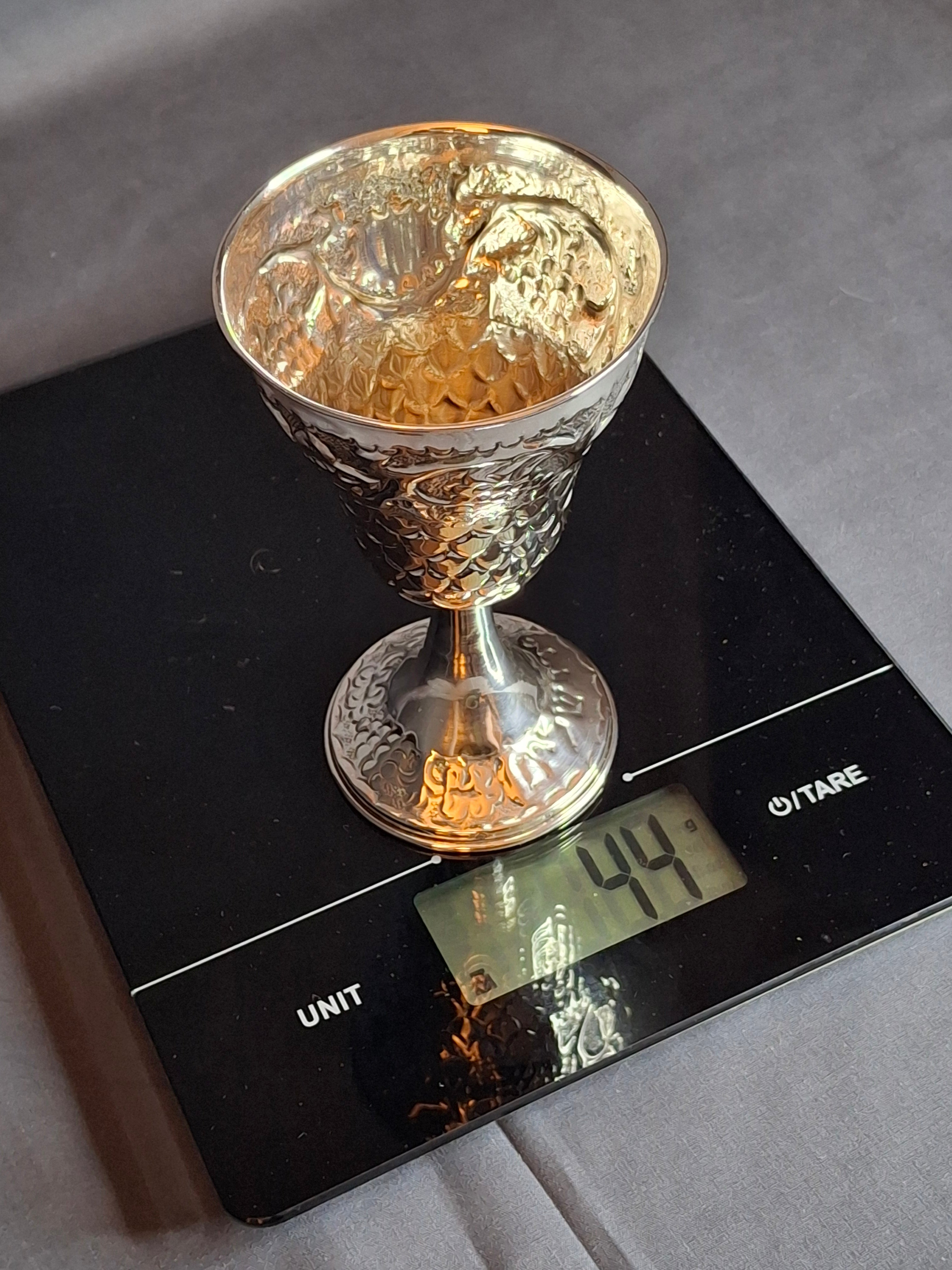 Vintage Bier Jerusalem Solid Silver Kiddush Cup - Hand-Chased Repoussé Grapes - Artisan "Ben" Hallmark