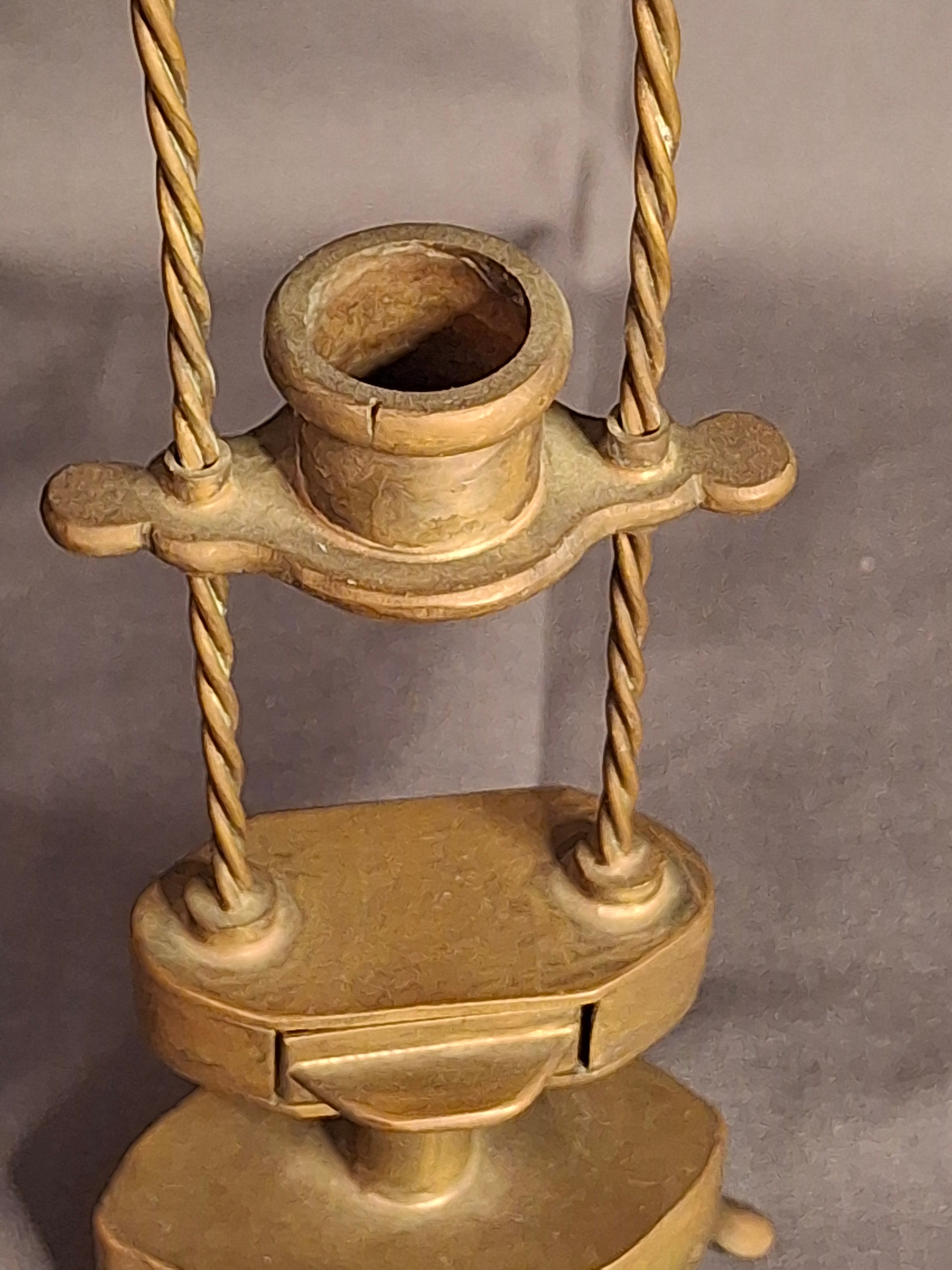 Rare 18thC Antique Brass Havdalah Compendium Spice Box Tower Adjustable Candle
