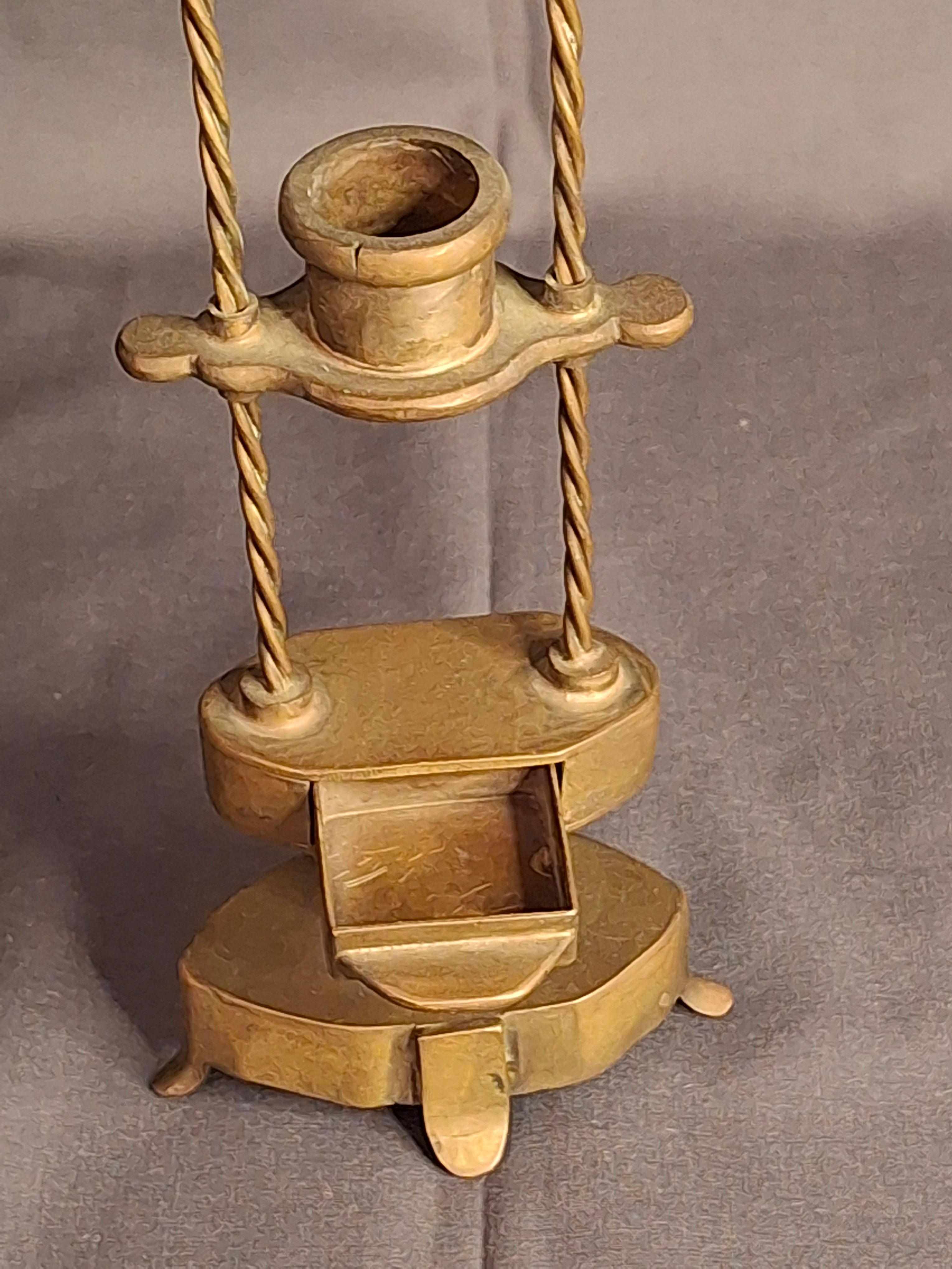 Rare 18thC Antique Brass Havdalah Compendium Spice Box Tower Adjustable Candle