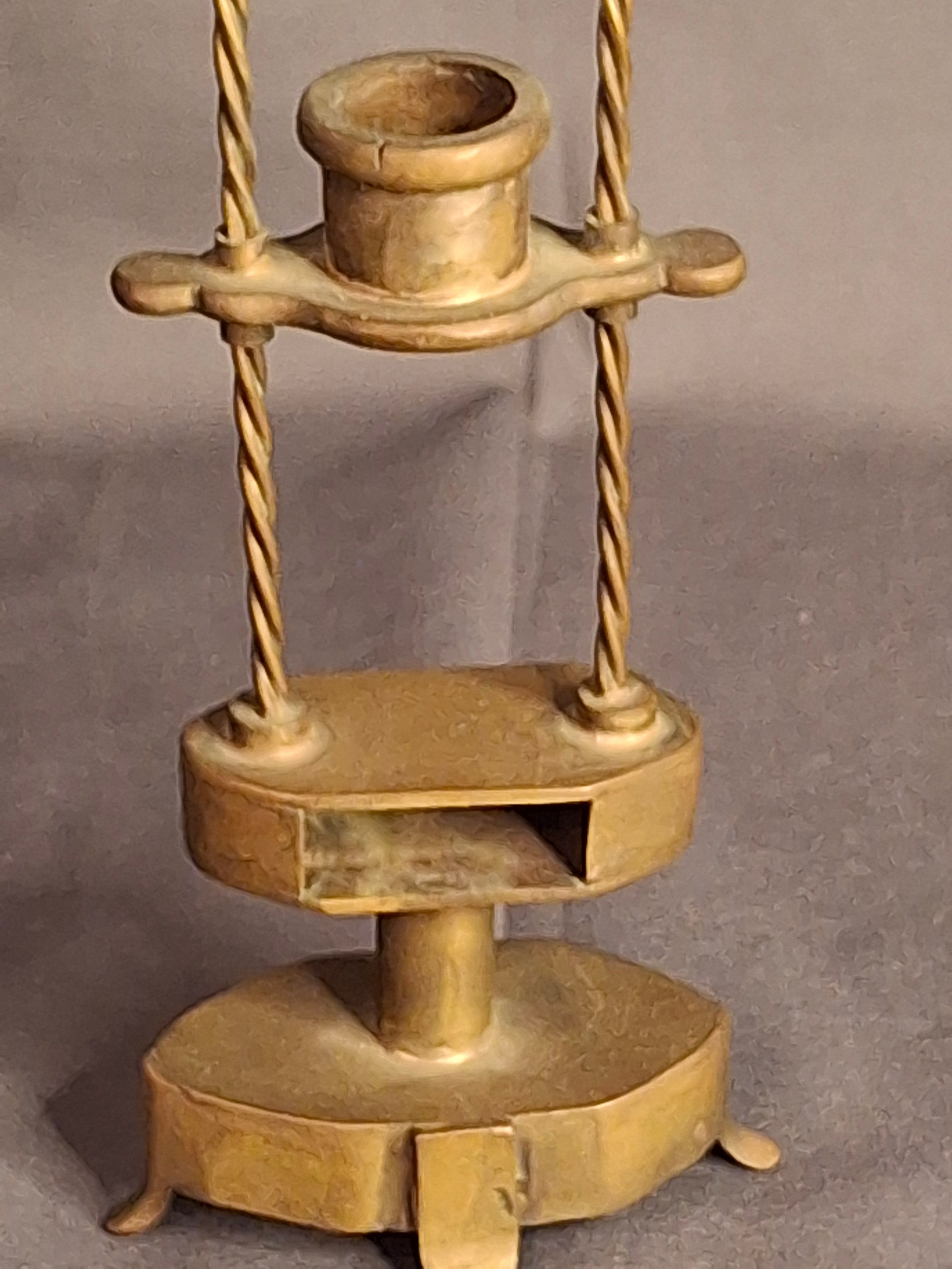 Rare 18thC Antique Brass Havdalah Compendium Spice Box Tower Adjustable Candle