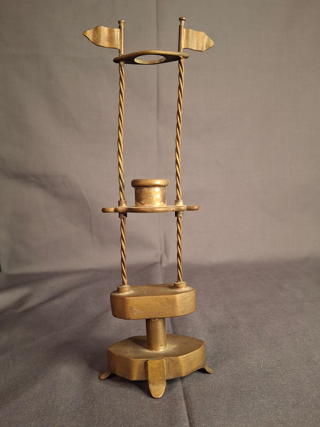 Rare 18thC Antique Brass Havdalah Compendium Spice Box Tower Adjustable Candle