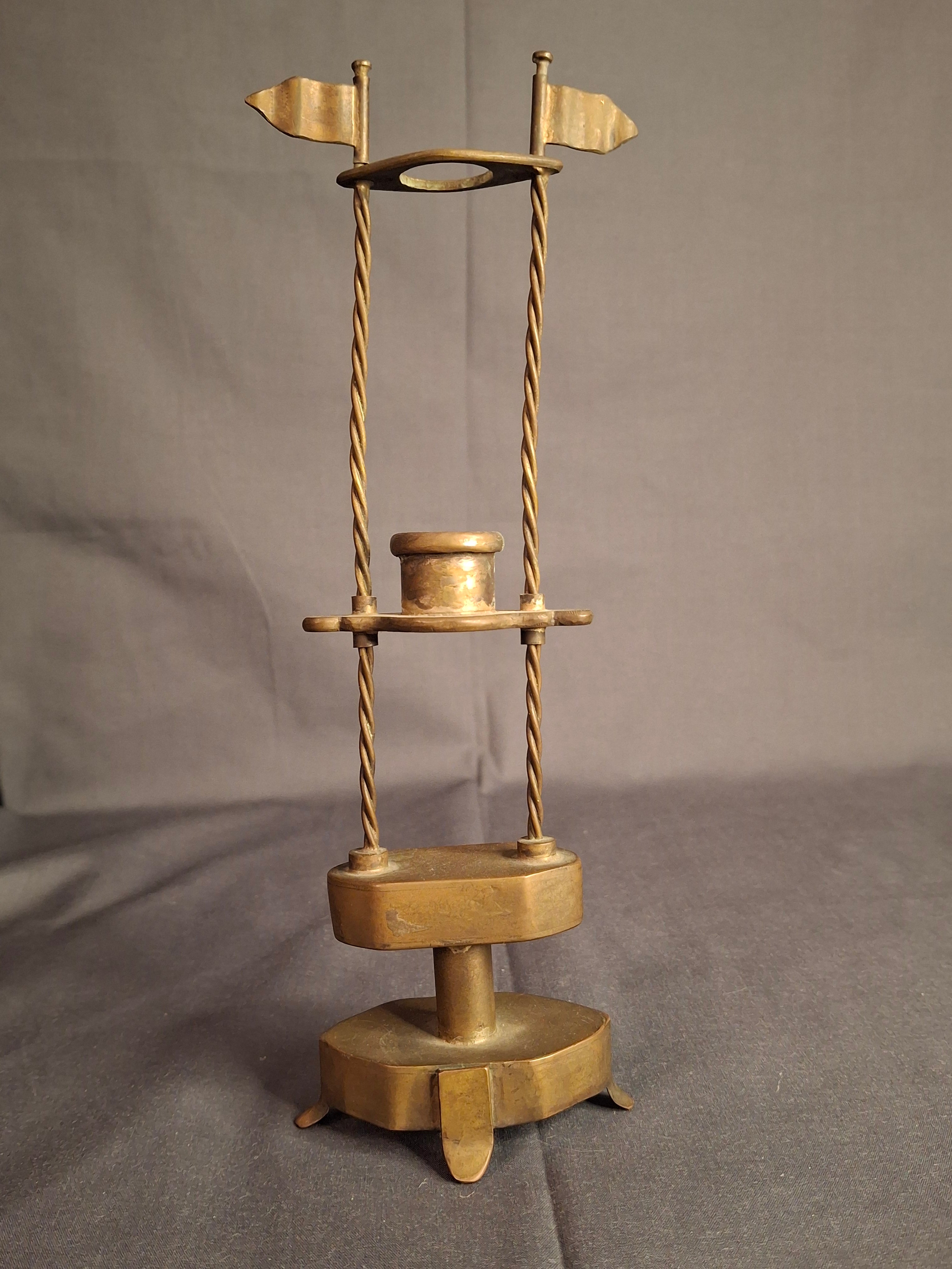 Rare 18thC Antique Brass Havdalah Compendium Spice Box Tower Adjustable Candle