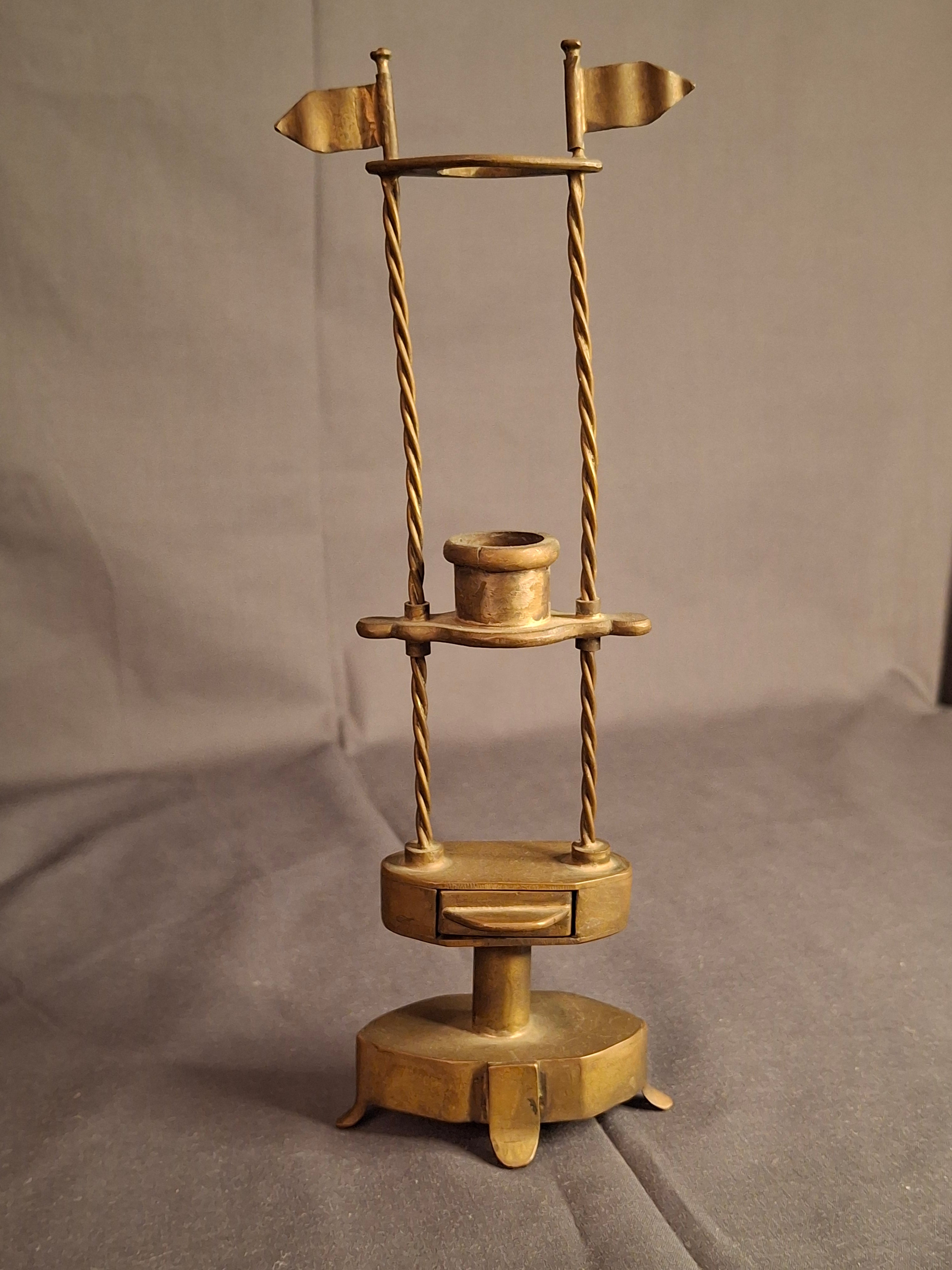 Rare 18thC Antique Brass Havdalah Compendium Spice Box Tower Adjustable Candle