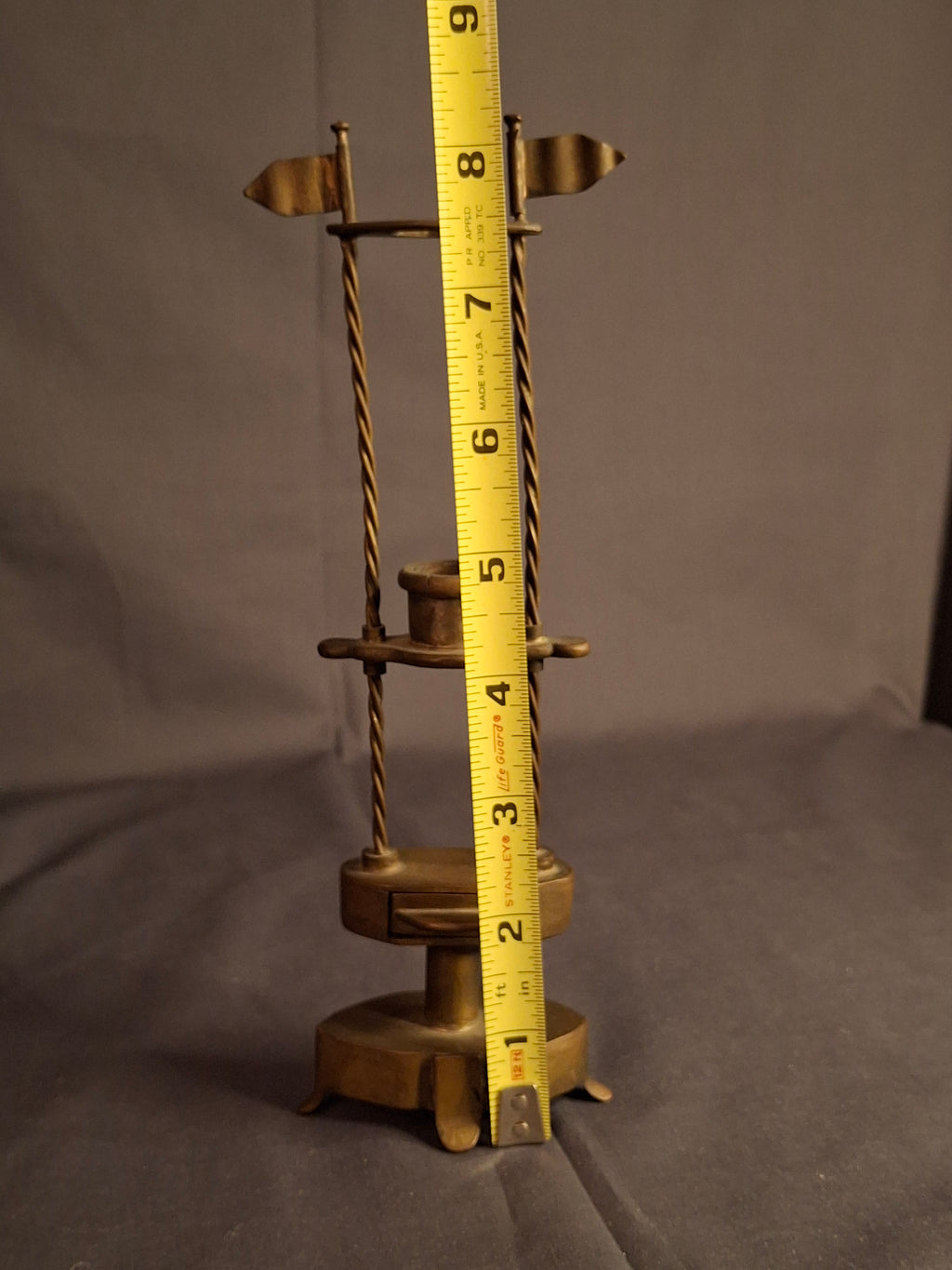 Rare 18thC Antique Brass Havdalah Compendium Spice Box Tower Adjustable Candle