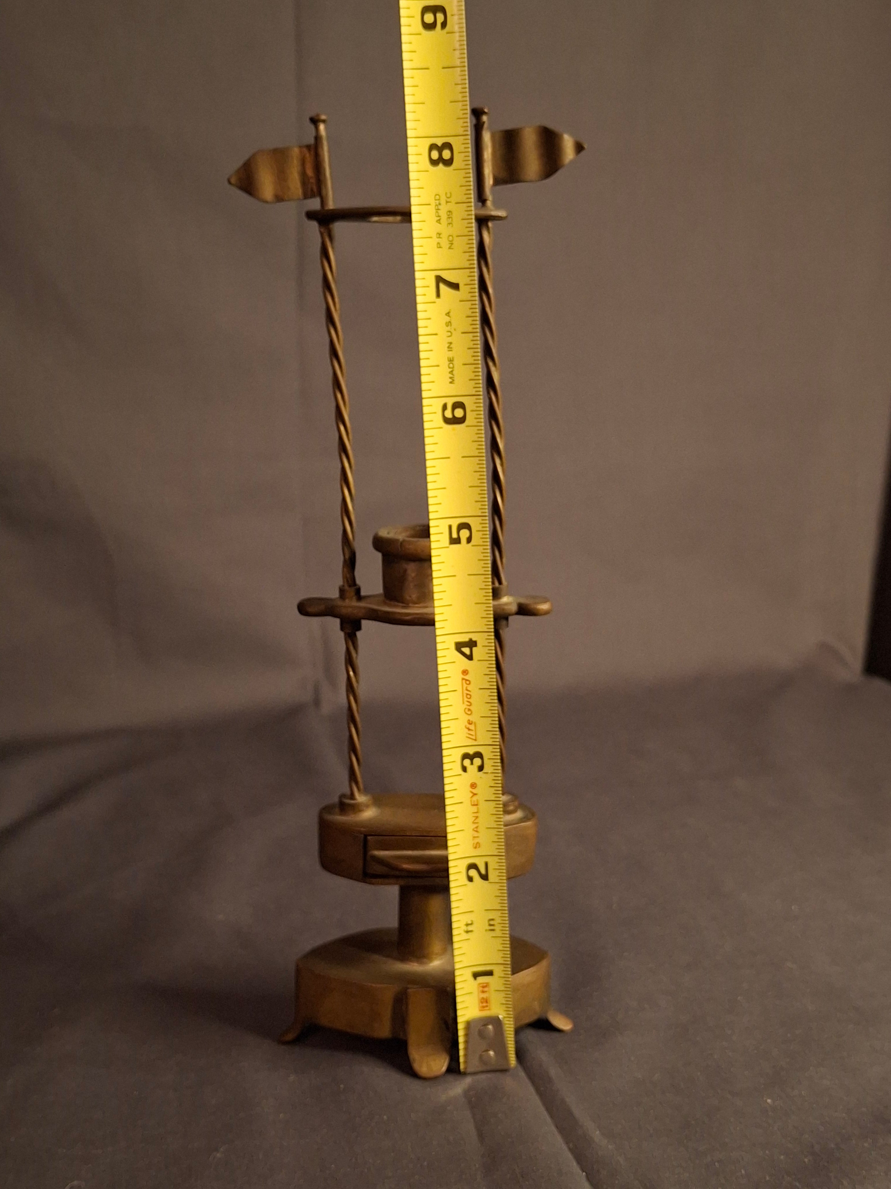 Rare 18thC Antique Brass Havdalah Compendium Spice Box Tower Adjustable Candle