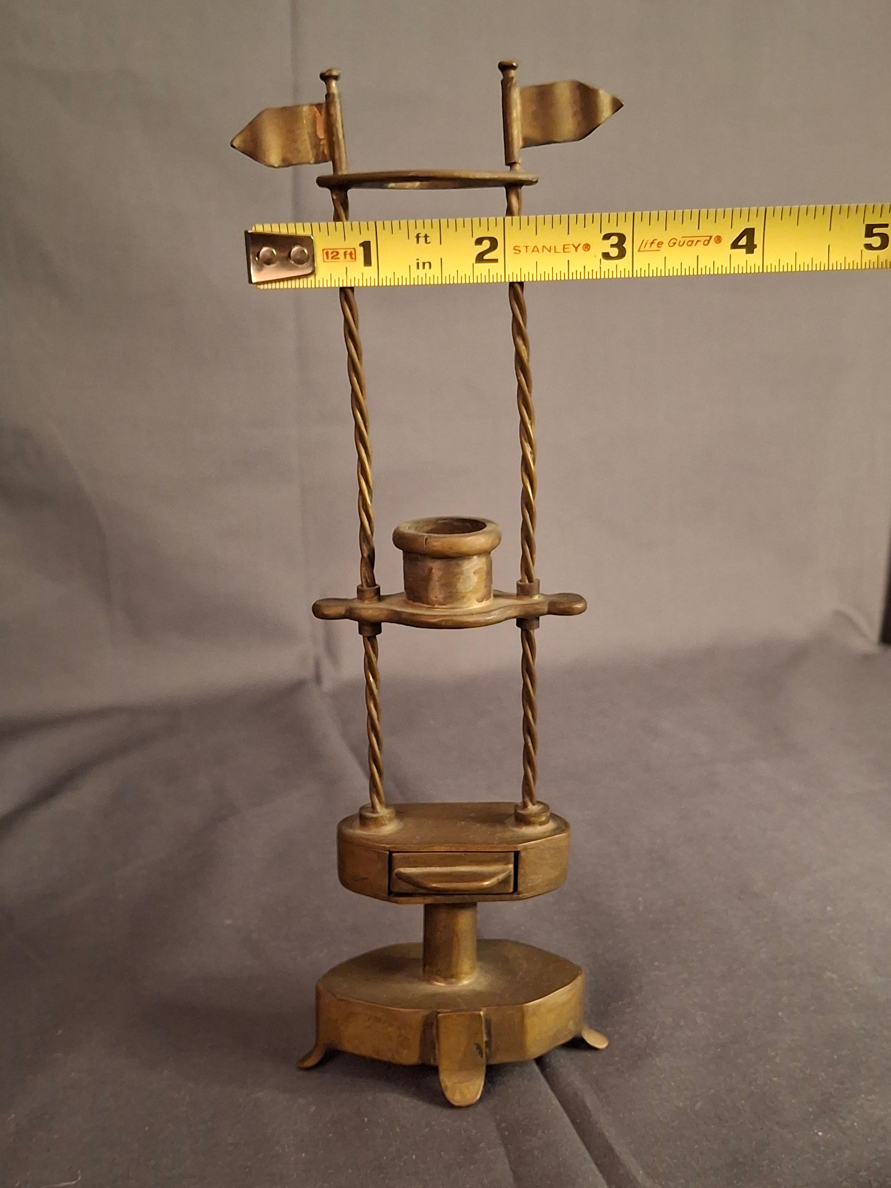 Rare 18thC Antique Brass Havdalah Compendium Spice Box Tower Adjustable Candle